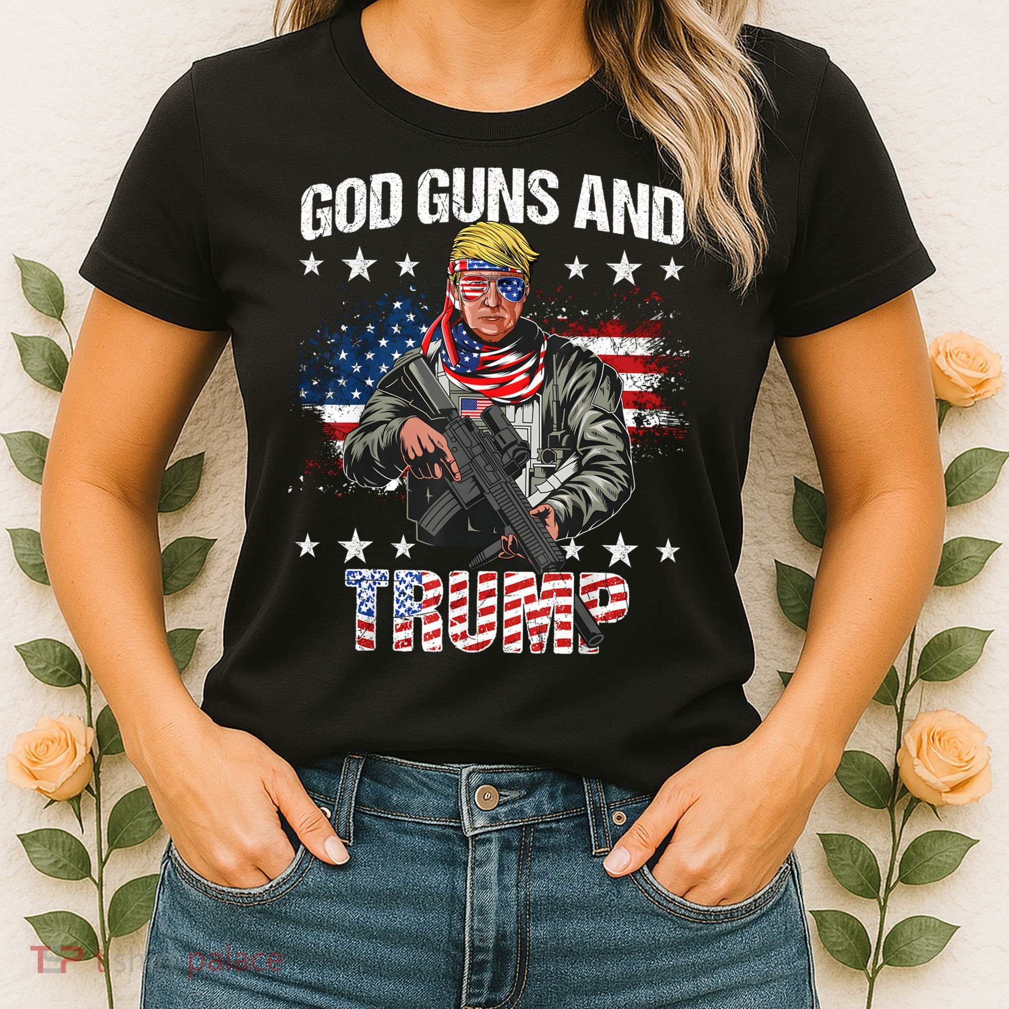 God Guns And Trump 2nd Amendment Flag Ar15 American Flag Women's T-Shirt