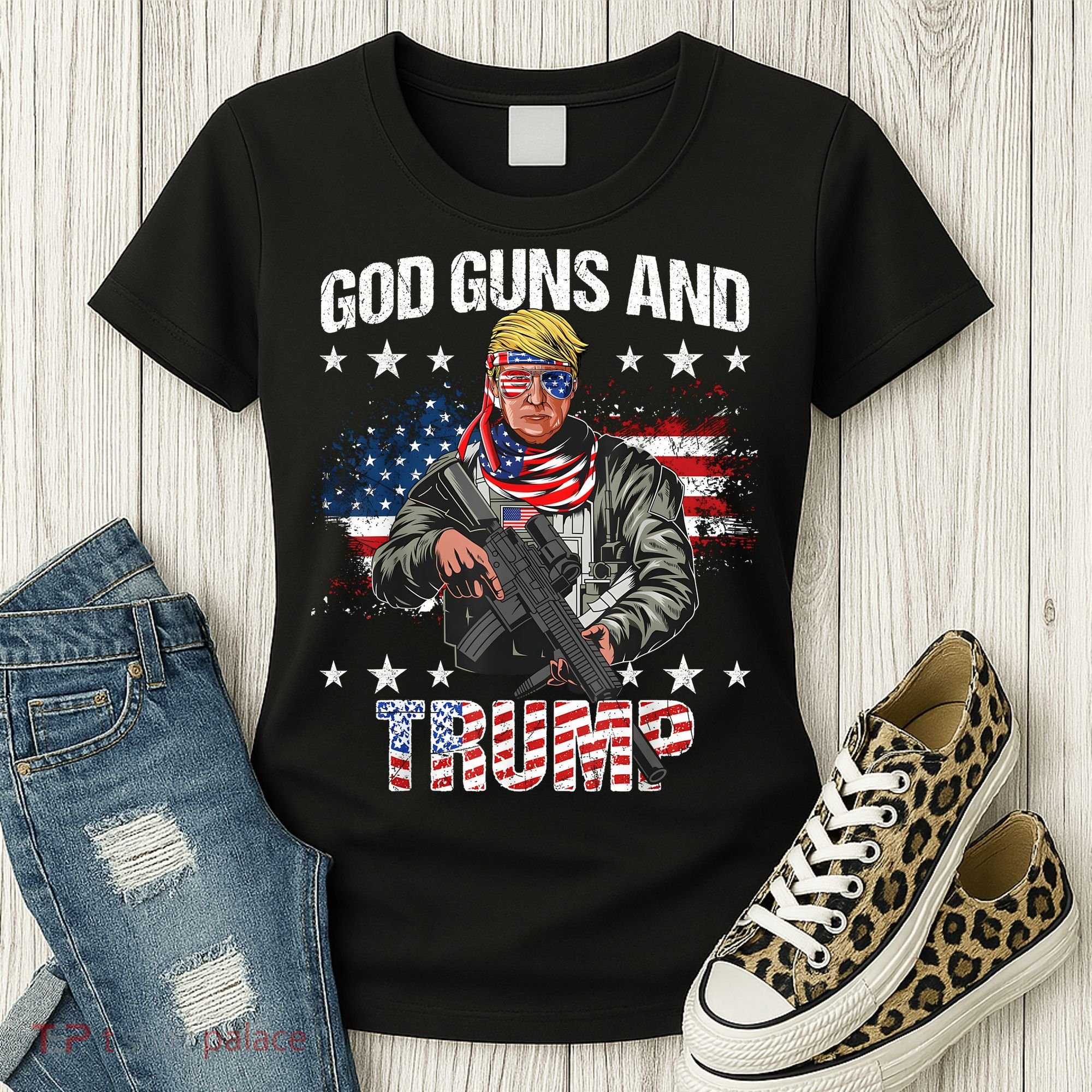 God Guns And Trump 2nd Amendment Flag Ar15 American Flag Women's T-Shirt