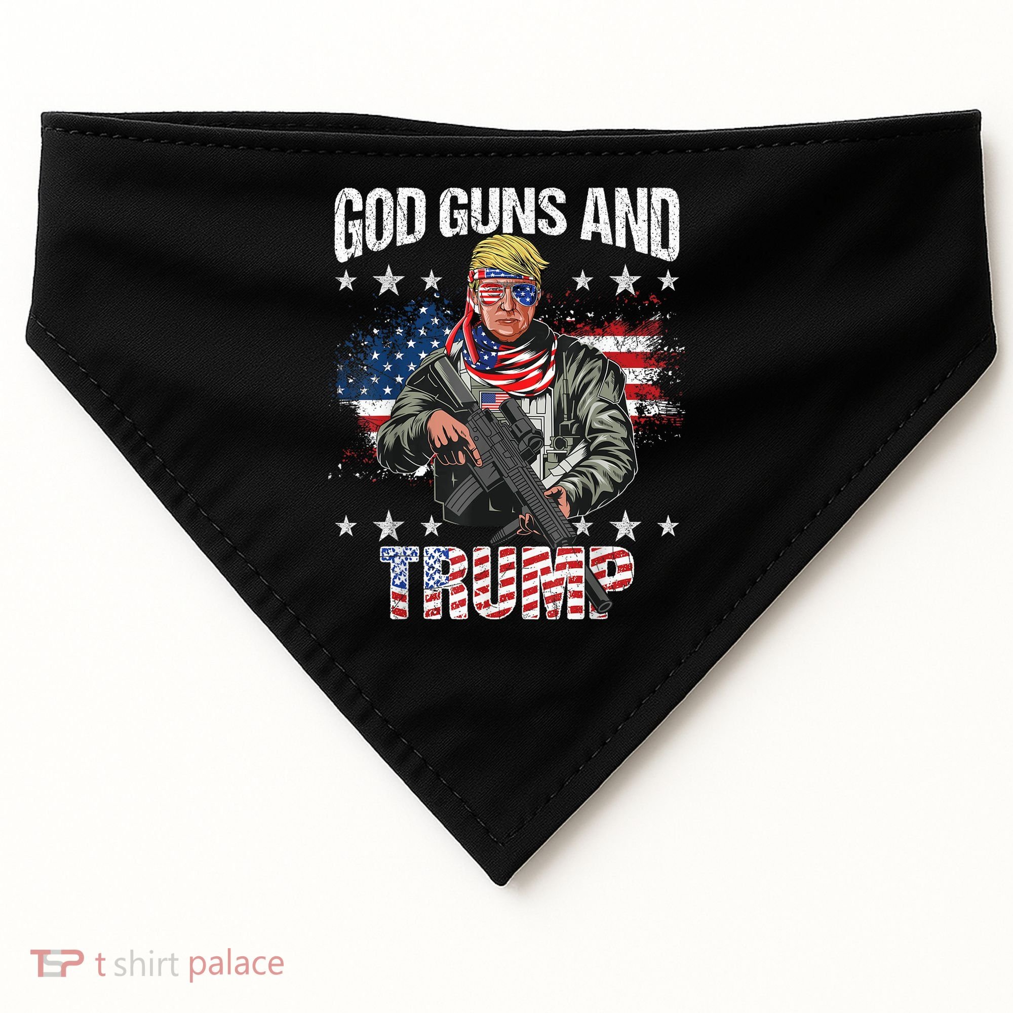 God Guns And Trump 2nd Amendment Flag AR15 American Flag USA-Made Doggie Bandana
