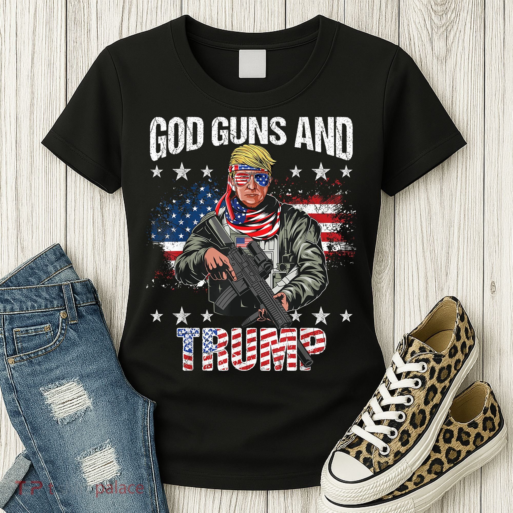 God Guns And Trump 2nd Amendment Flag AR15 American Flag Women's T-Shirt
