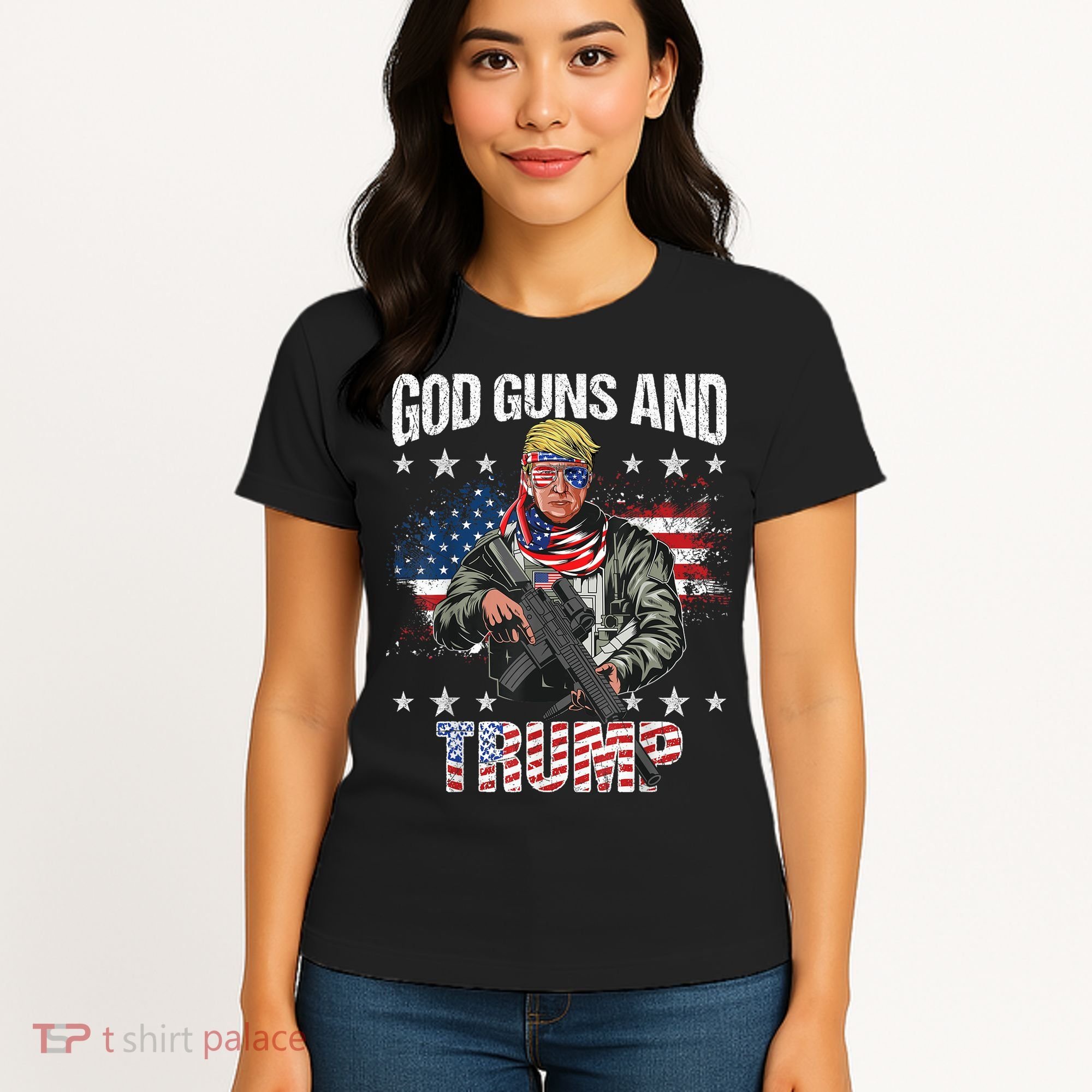 God Guns And Trump 2nd Amendment Flag AR15 American Flag Women's T-Shirt