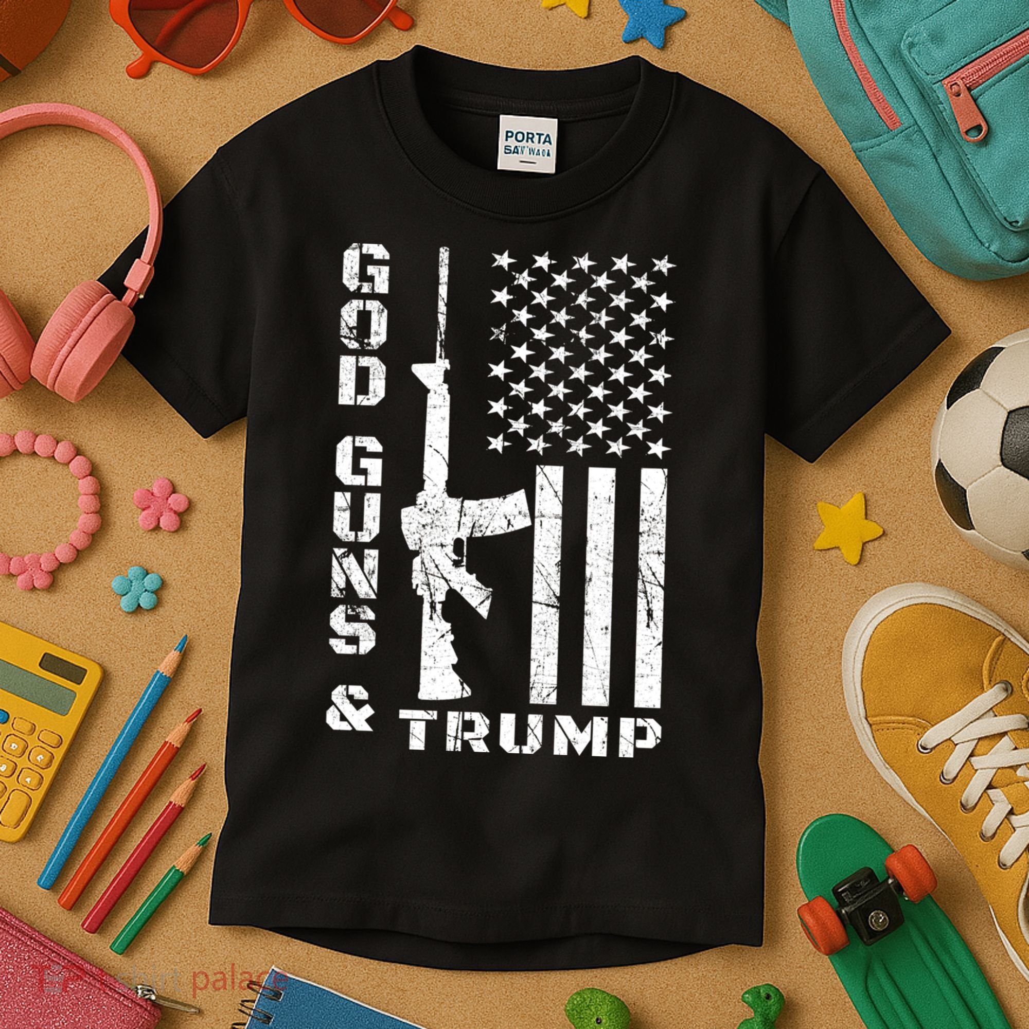 God Guns And Trump Cool Gift 2nd Amendment Flag Ar15 Gift Kids T-Shirt