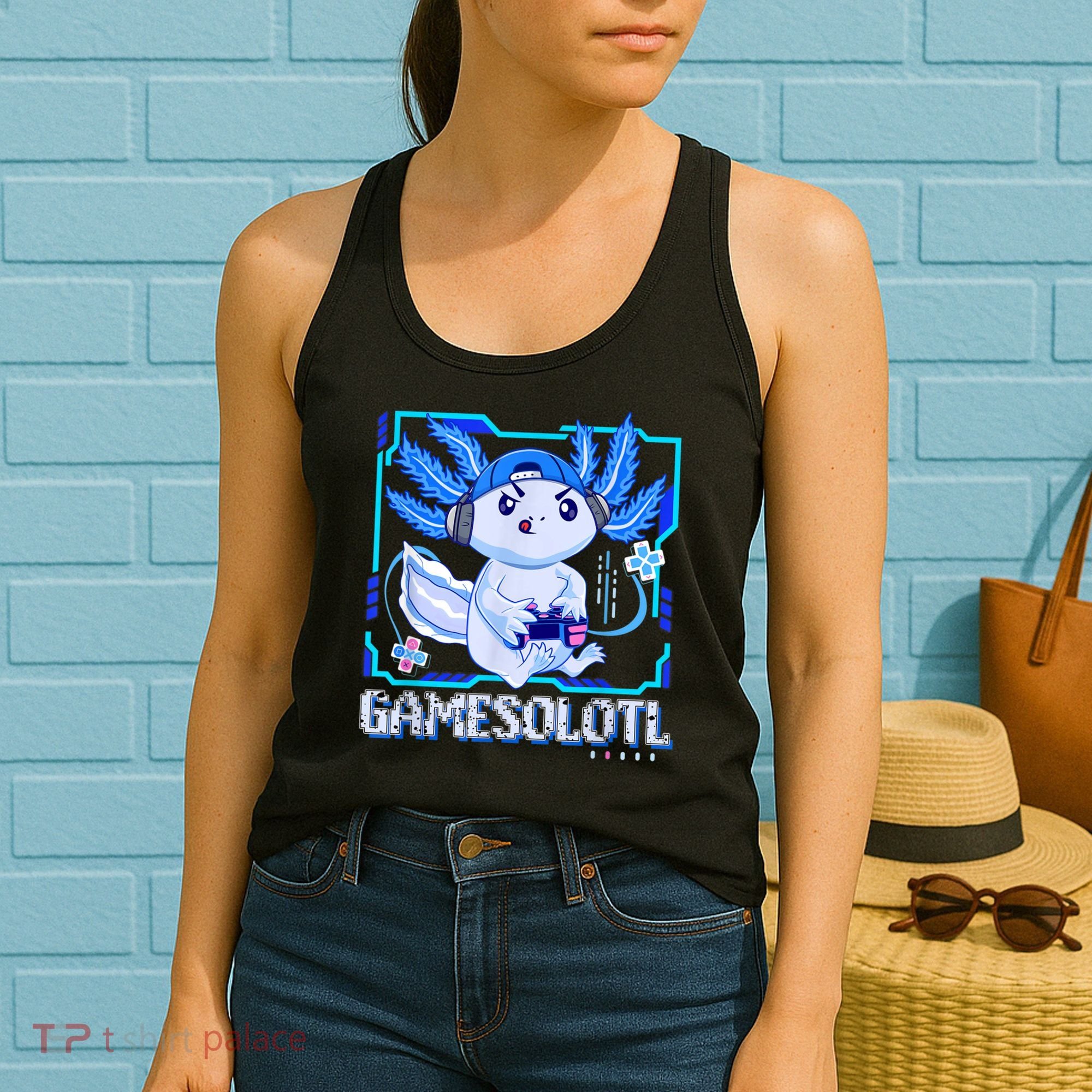 Gamesolotl Gamer Axolotl Boys Video Games Anime Lizard Women's Tank Top