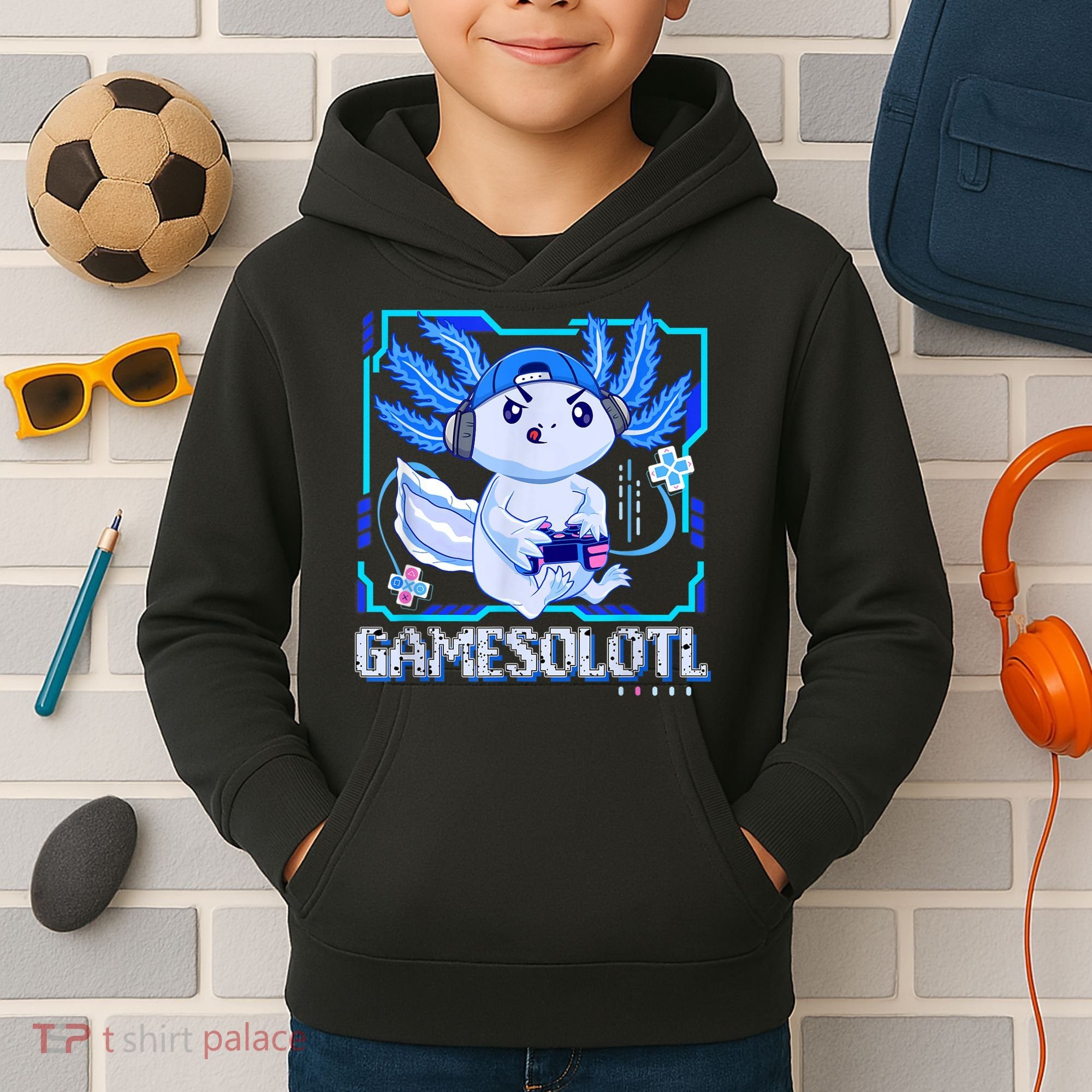 Gamesolotl Gamer Axolotl Boys Video Games Anime Lizard Kids Hoodie