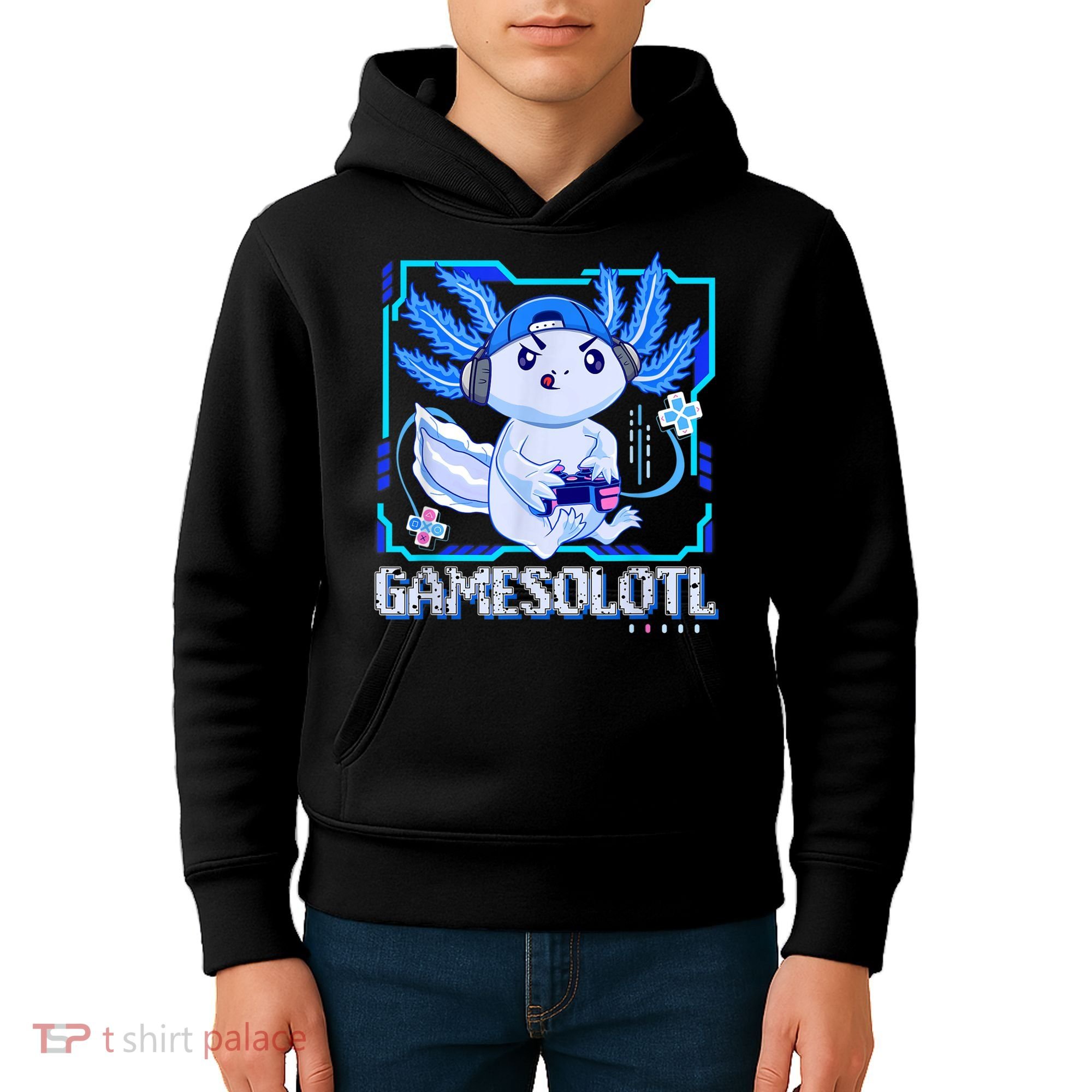 Gamesolotl Gamer Axolotl Boys Video Games Anime Lizard Kids Hoodie