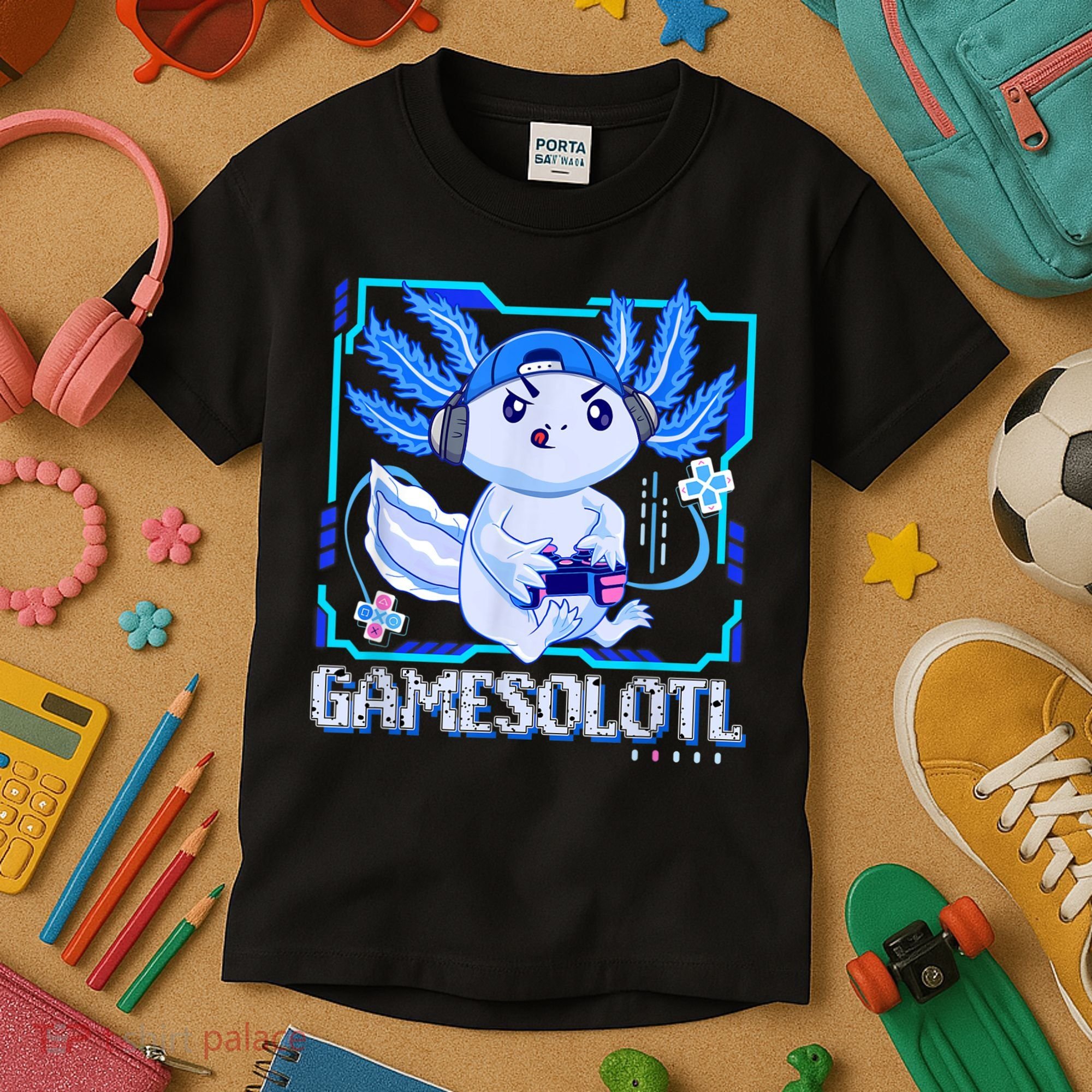 Gamesolotl Gamer Axolotl Boys Video Games Anime Lizard Kids T-Shirt