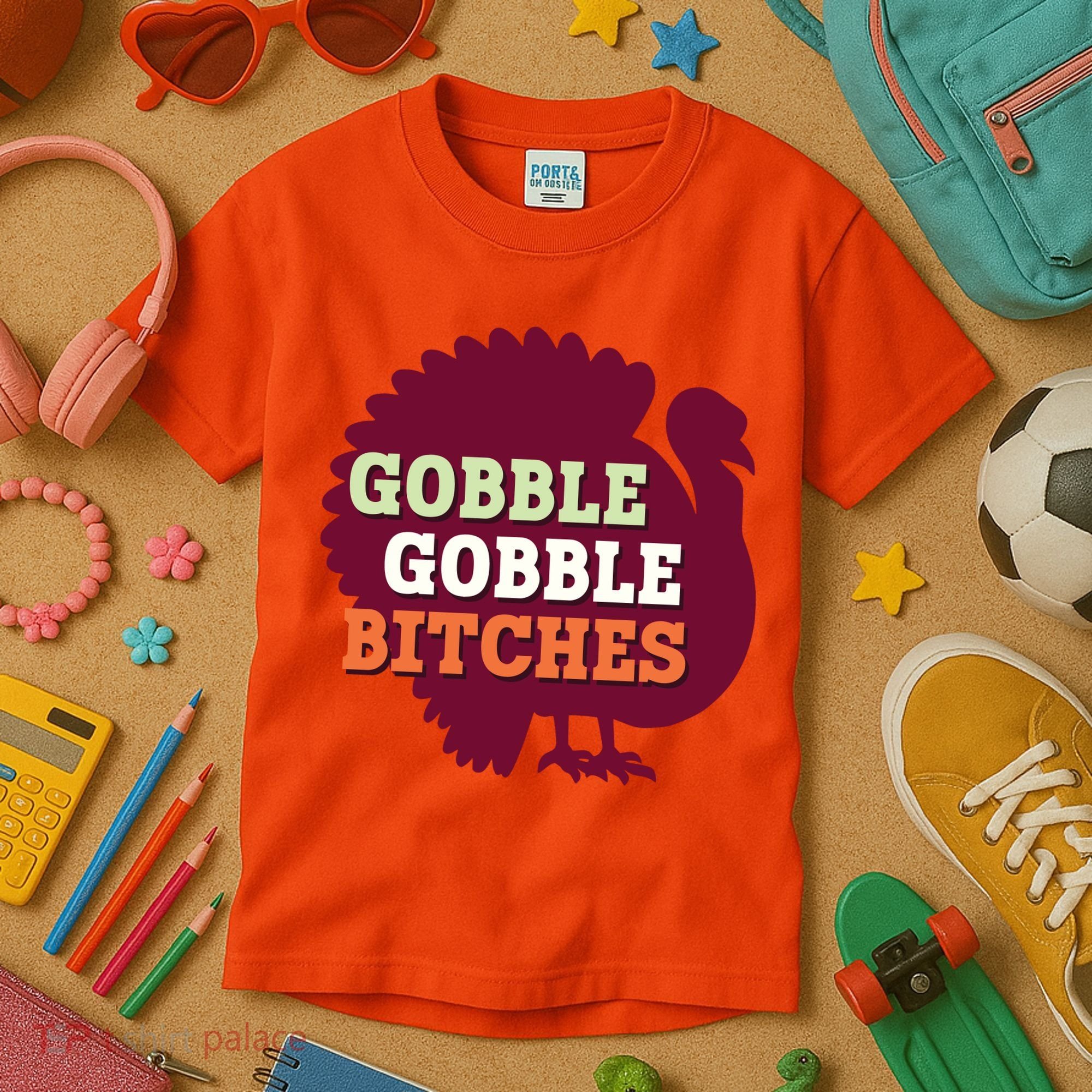 Gobble Gobble Bitches Thanksgiving Turkey Virginia Tech Hokies VT Kids T-Shirt