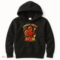 Gobble Gobble Bruh Funny Cute Thanksgiving Kids Hoodie thumb 0