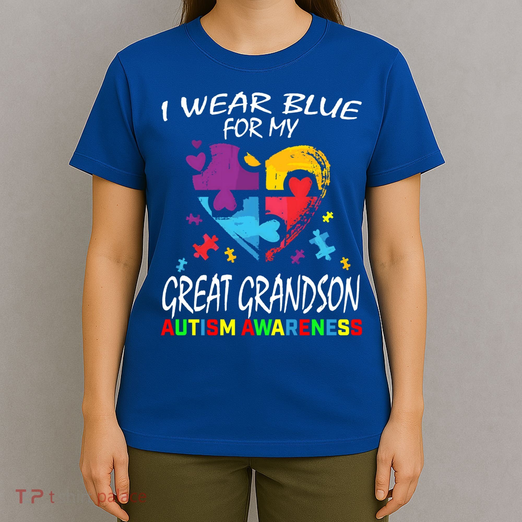 Grandma Grandpa Blue For My Great Grandson Autism Awareness Great Gift T-Shirt