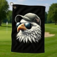  Great Gift Cool Face Eagle With Sunglasses Usa Bald Eagle Flying Bird Golf Towel thumb 1