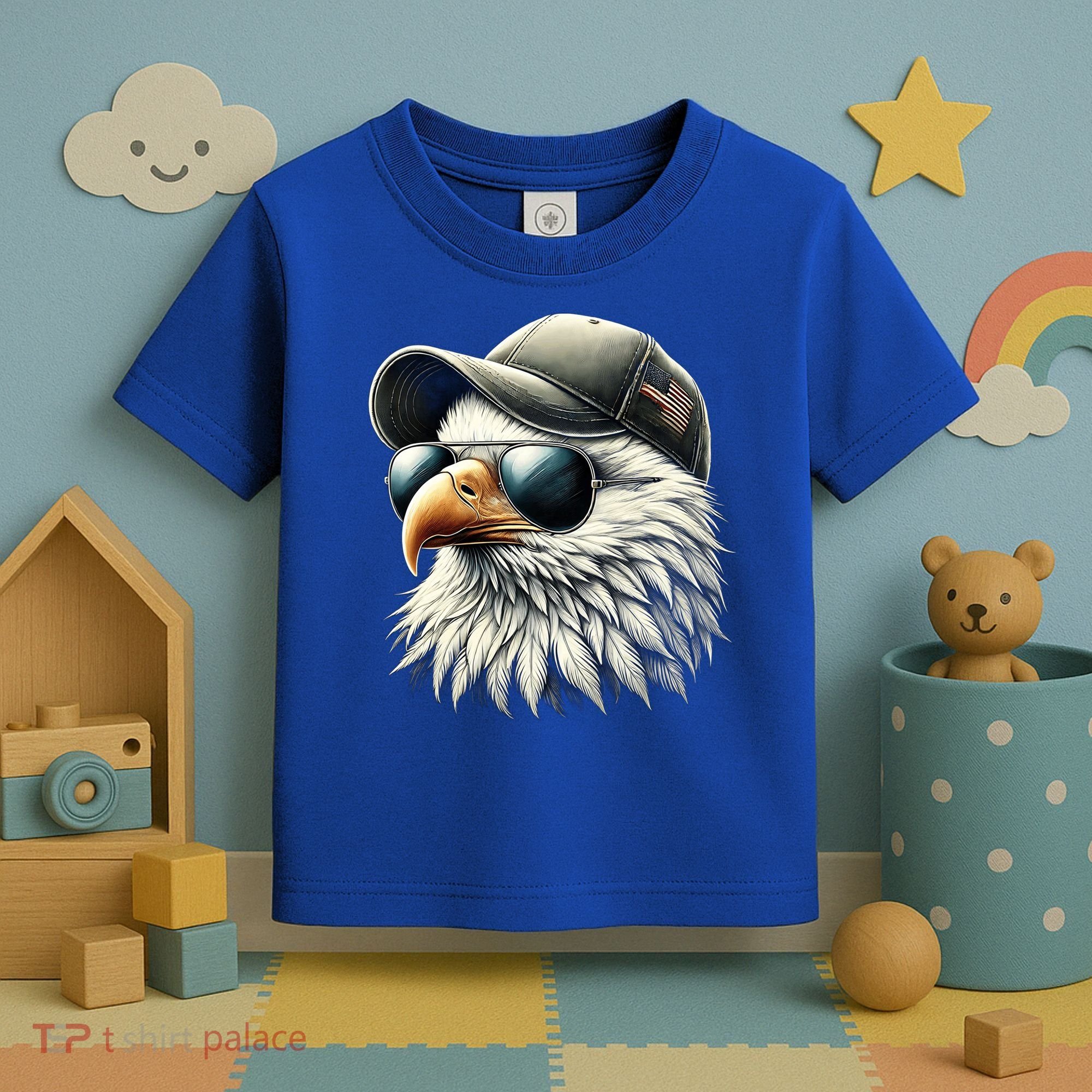  Great Gift Cool Face Eagle With Sunglasses Usa Bald Eagle Flying Bird Toddler T-Shirt