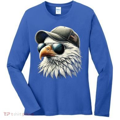  Great Gift Cool Face Eagle With Sunglasses Usa Bald Eagle Flying Bird Women's Long Sleeve Shirt