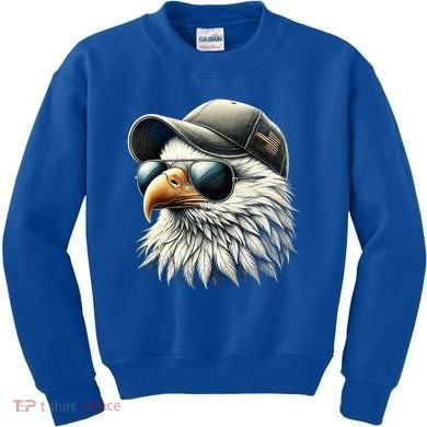  Great Gift Cool Face Eagle With Sunglasses Usa Bald Eagle Flying Bird Kids Sweatshirt