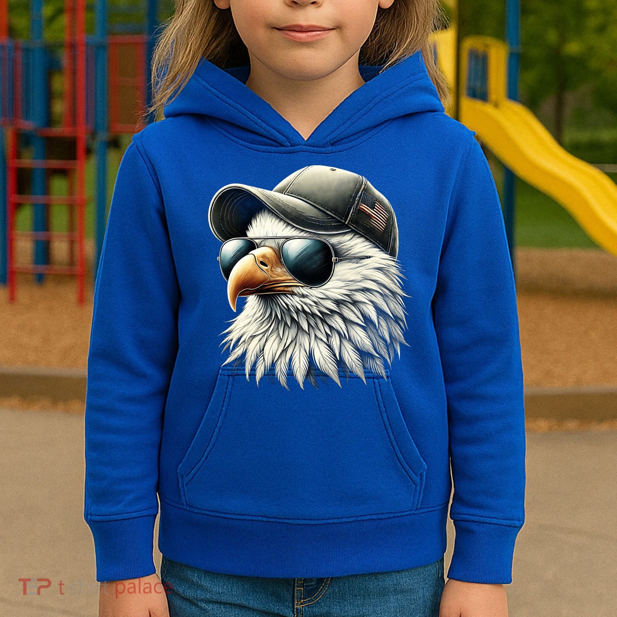  Great Gift Cool Face Eagle With Sunglasses Usa Bald Eagle Flying Bird Kids Hoodie