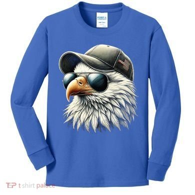  Great Gift Cool Face Eagle With Sunglasses Usa Bald Eagle Flying Bird Kids Long Sleeve Shirt