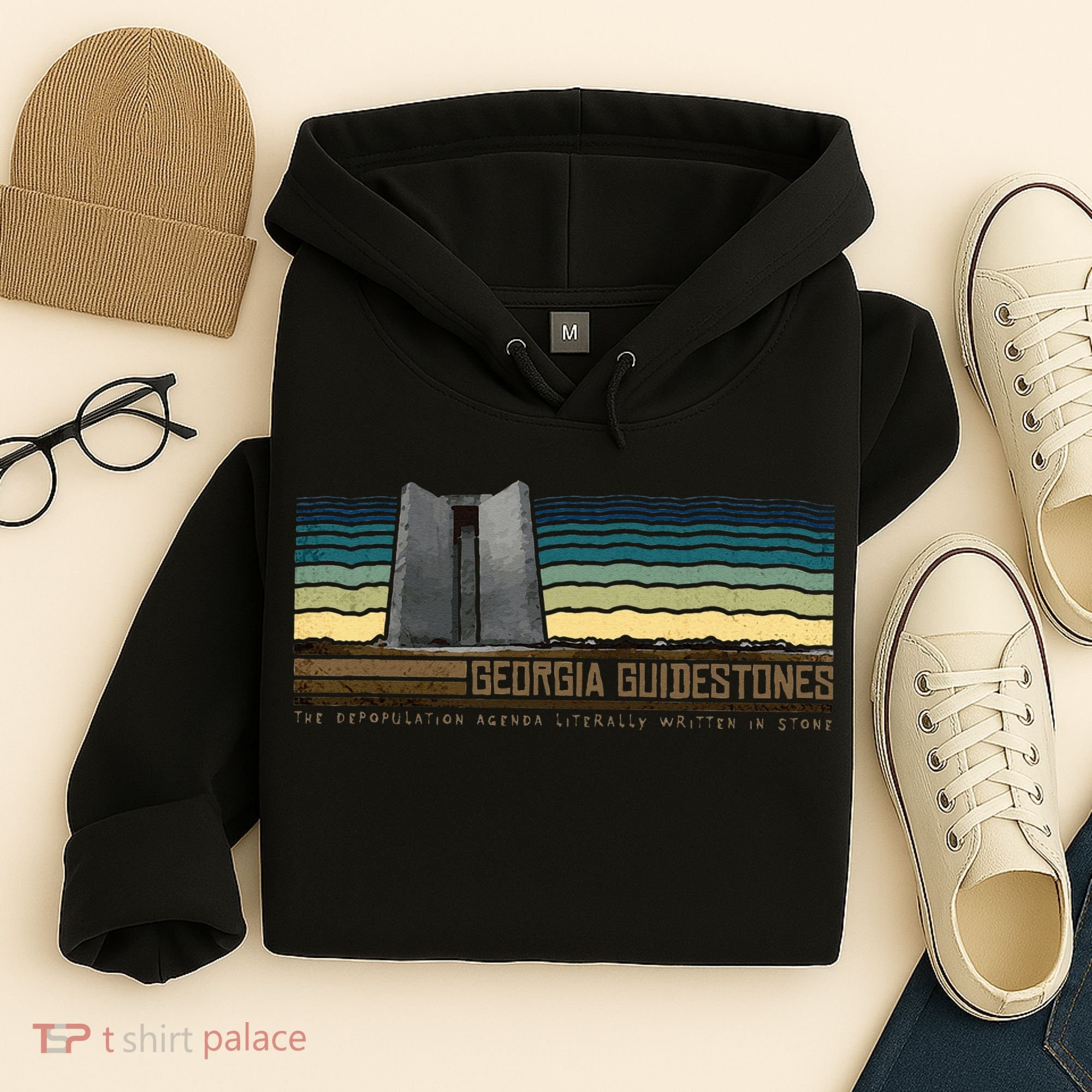 Georgia Guidestones Depopulation Written In Stone Retro Hoodie