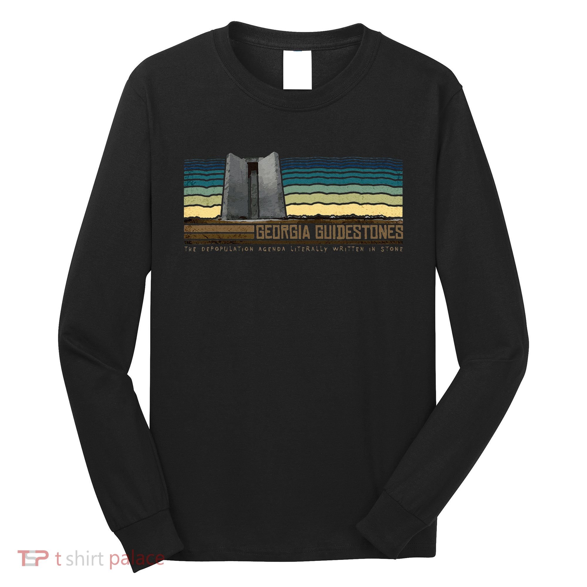 Georgia Guidestones Depopulation Written In Stone Retro Long Sleeve Shirt