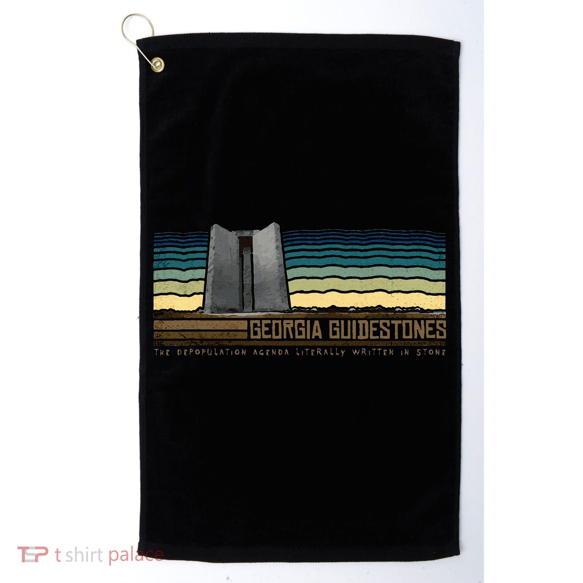 Georgia Guidestones Depopulation Written In Stone Retro Golf Towel
