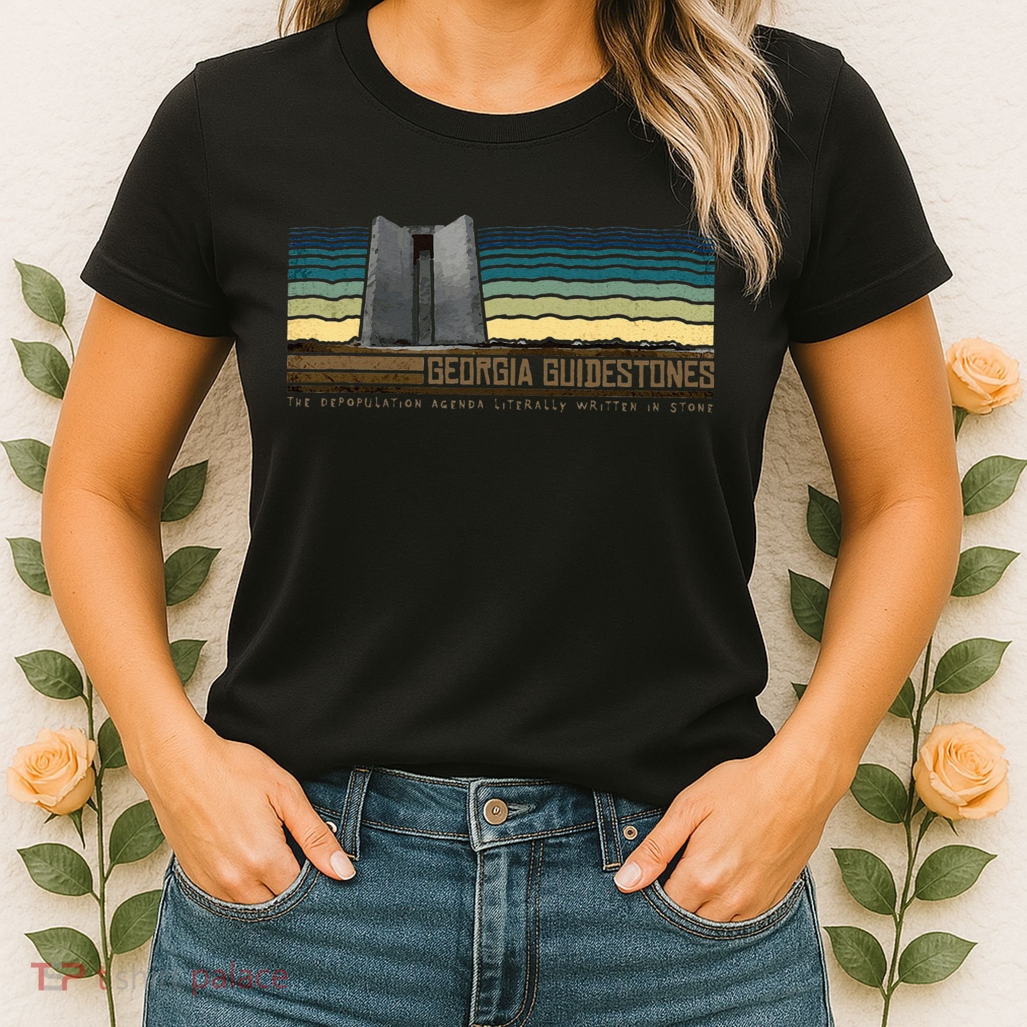 Georgia Guidestones Depopulation Written In Stone Retro Women's T-Shirt