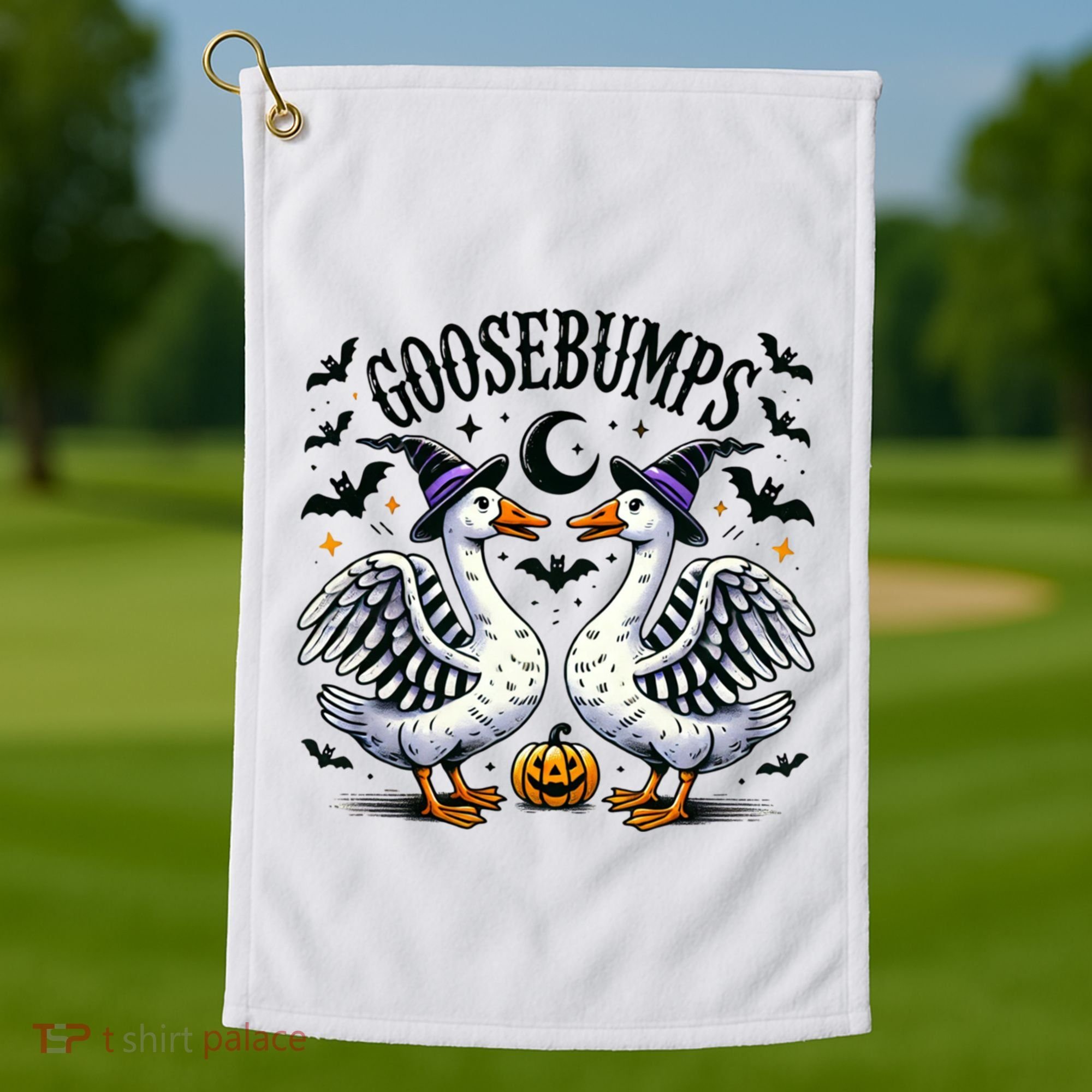 Goosebumps Geese Funny Halloween Witches Hat Golf Towel