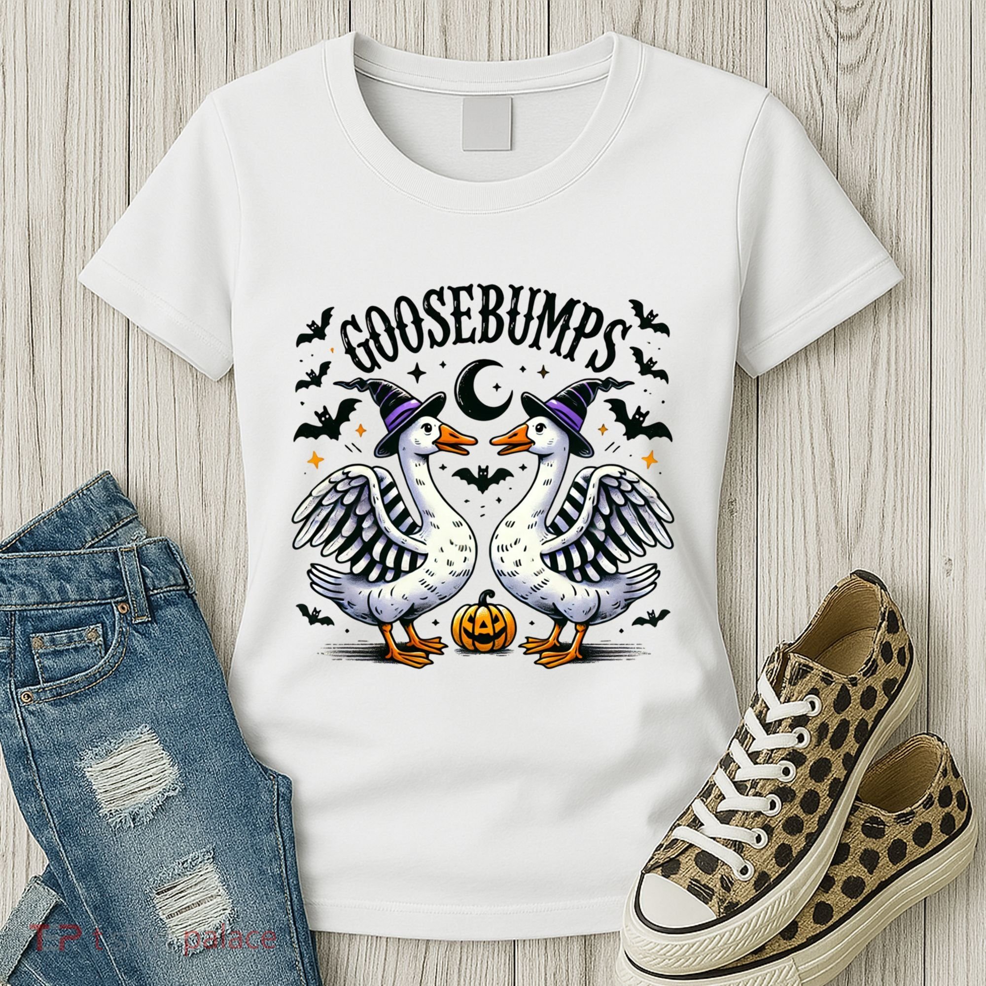 Goosebumps Geese Funny Halloween Witches Hat Women's T-Shirt