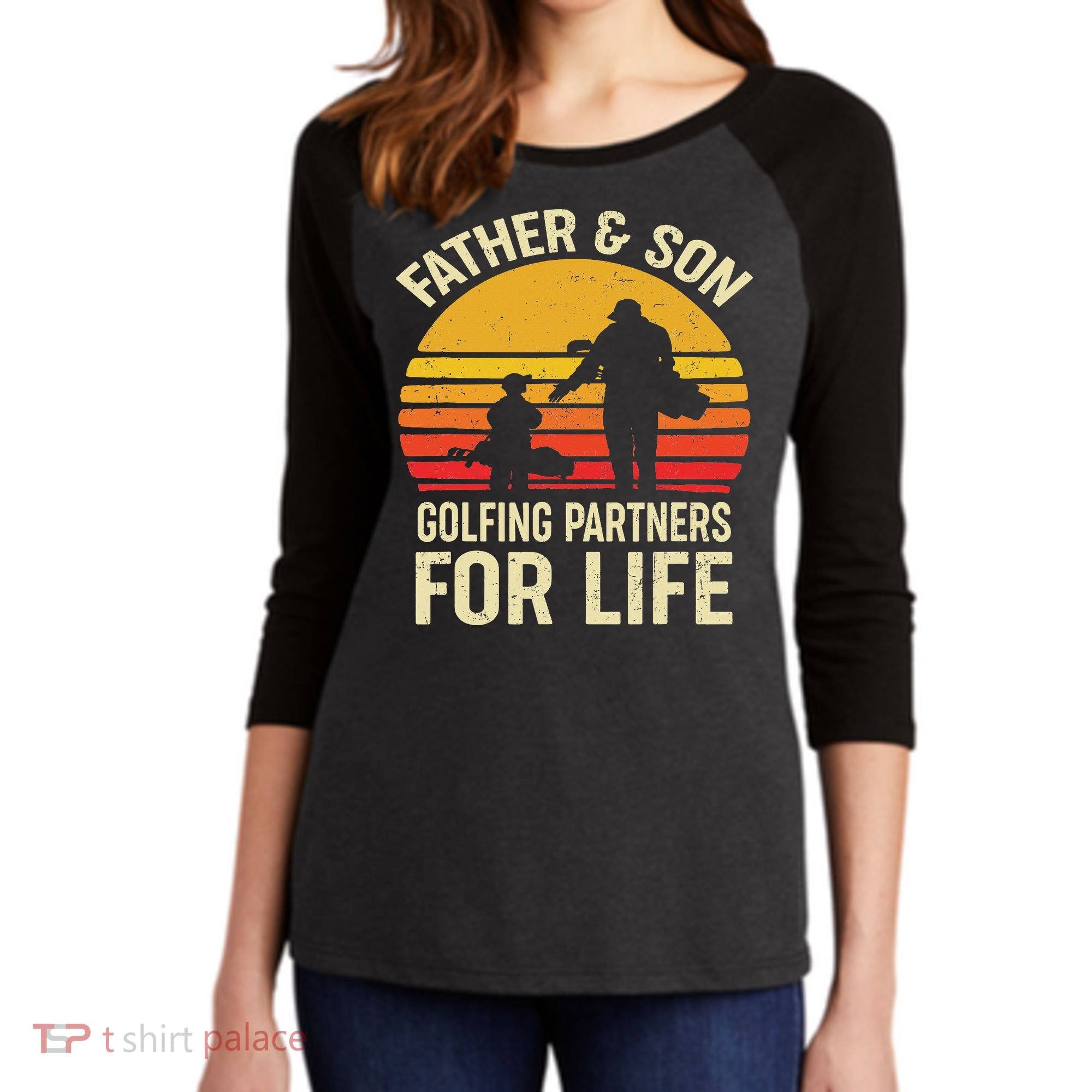 Golf Golfing Father Son Matching Dad Women's Tri-Blend 3/4-Sleeve Raglan Shirt