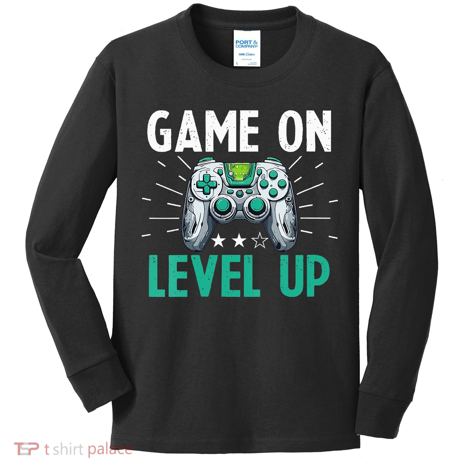 Gamer Gaming Game On Level Up VNeck Kids Long Sleeve Shirt