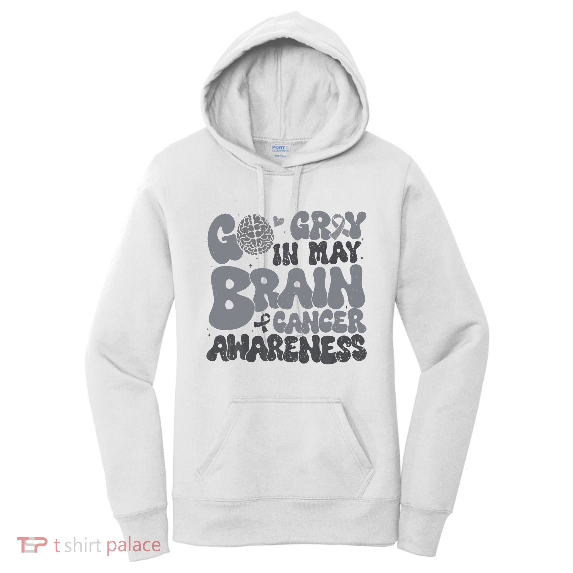 Go Gray In May For Brain Tumor Cancer Awareness Gray Ribbon Women's Hoodie