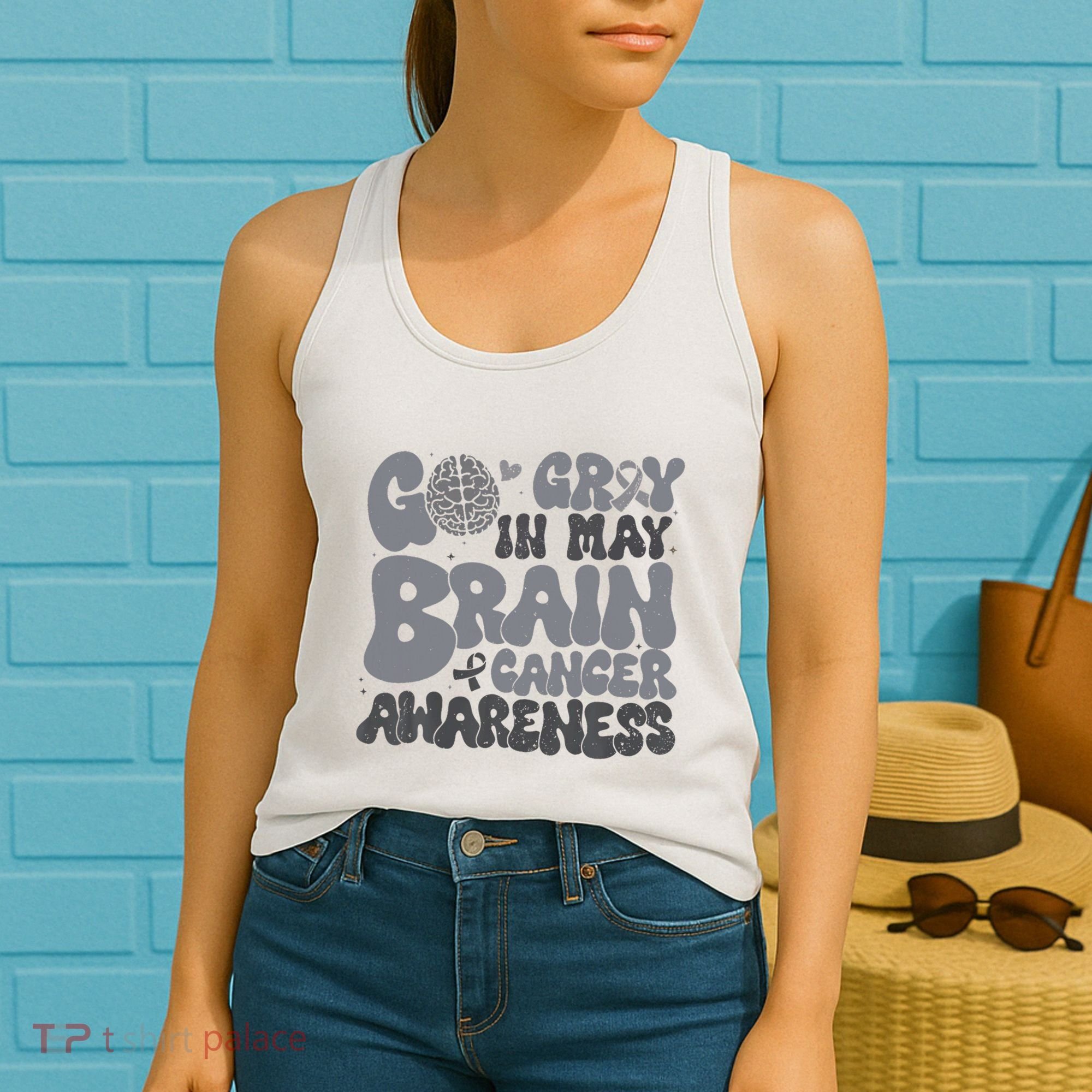 Go Gray In May For Brain Tumor Cancer Awareness Gray Ribbon Women's Tank Top