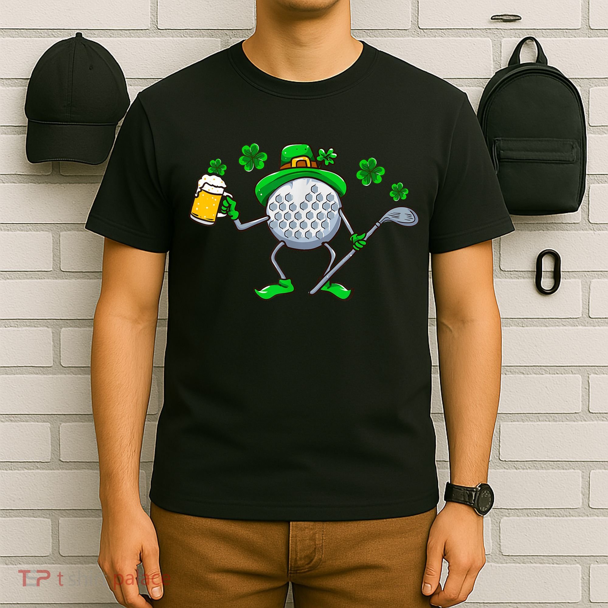Golf Golfing Irish Golfer Beer Humor Dad St Patricks Day Gift T-Shirt