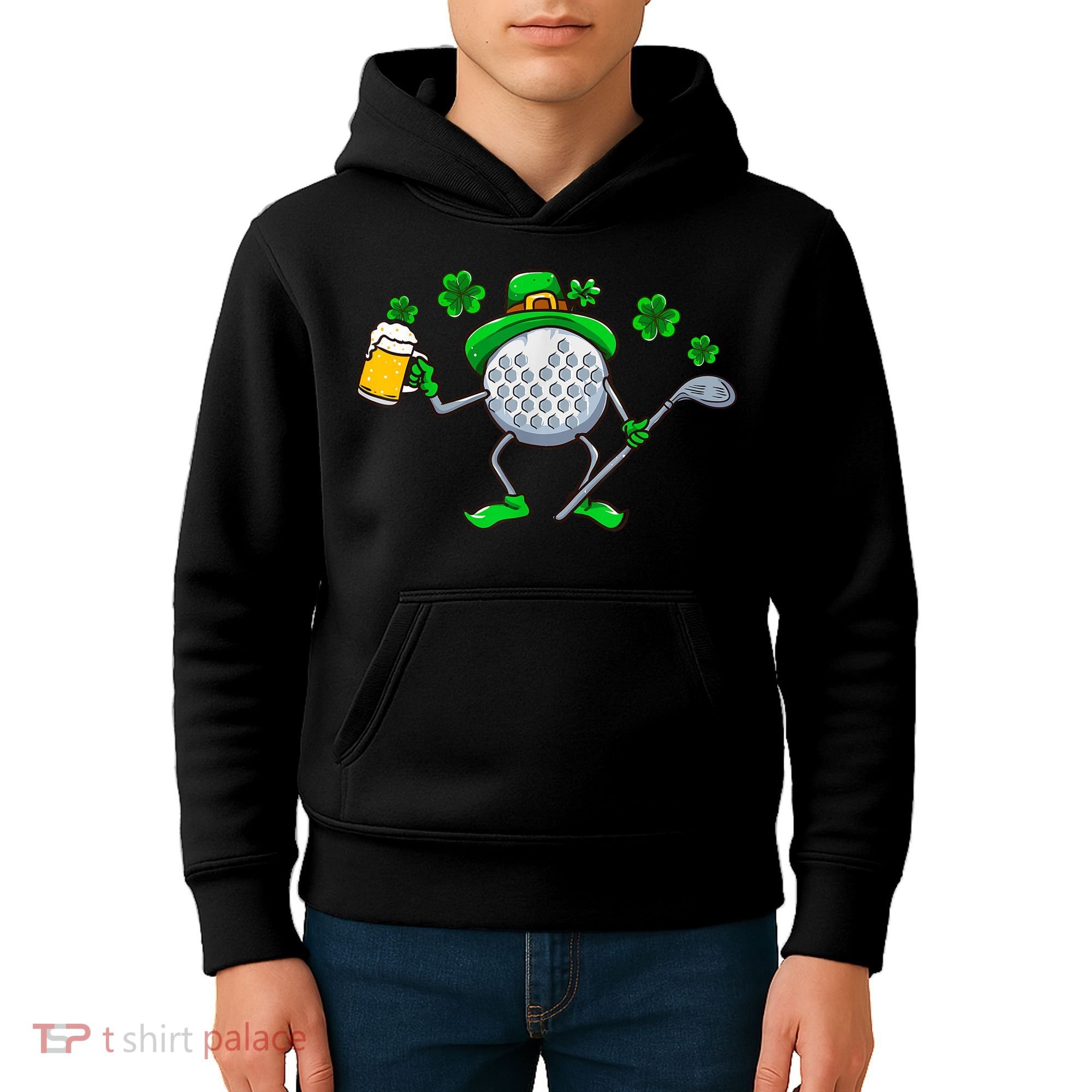 Golf Golfing Irish Golfer Beer Humor Dad St Patricks Day Gift Kids Hoodie