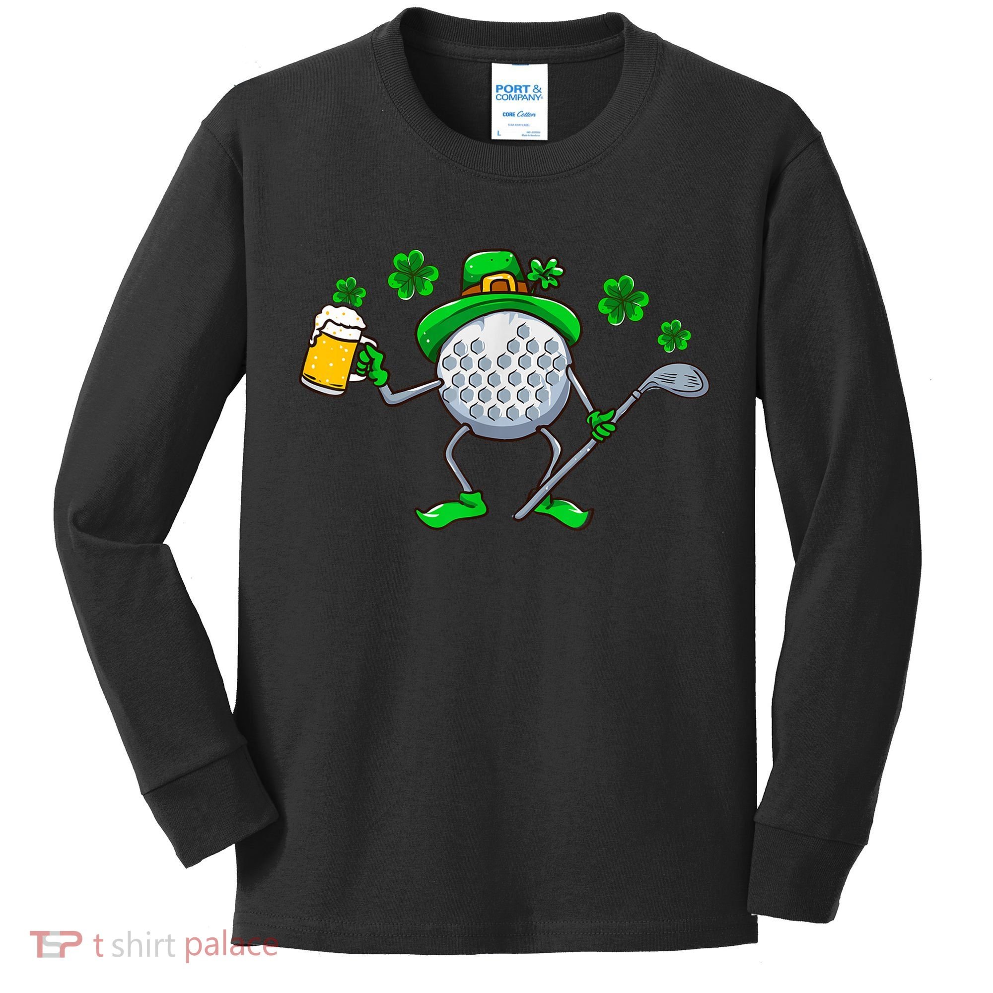 Golf Golfing Irish Golfer Beer Humor Dad St Patricks Day Gift Kids Long Sleeve Shirt