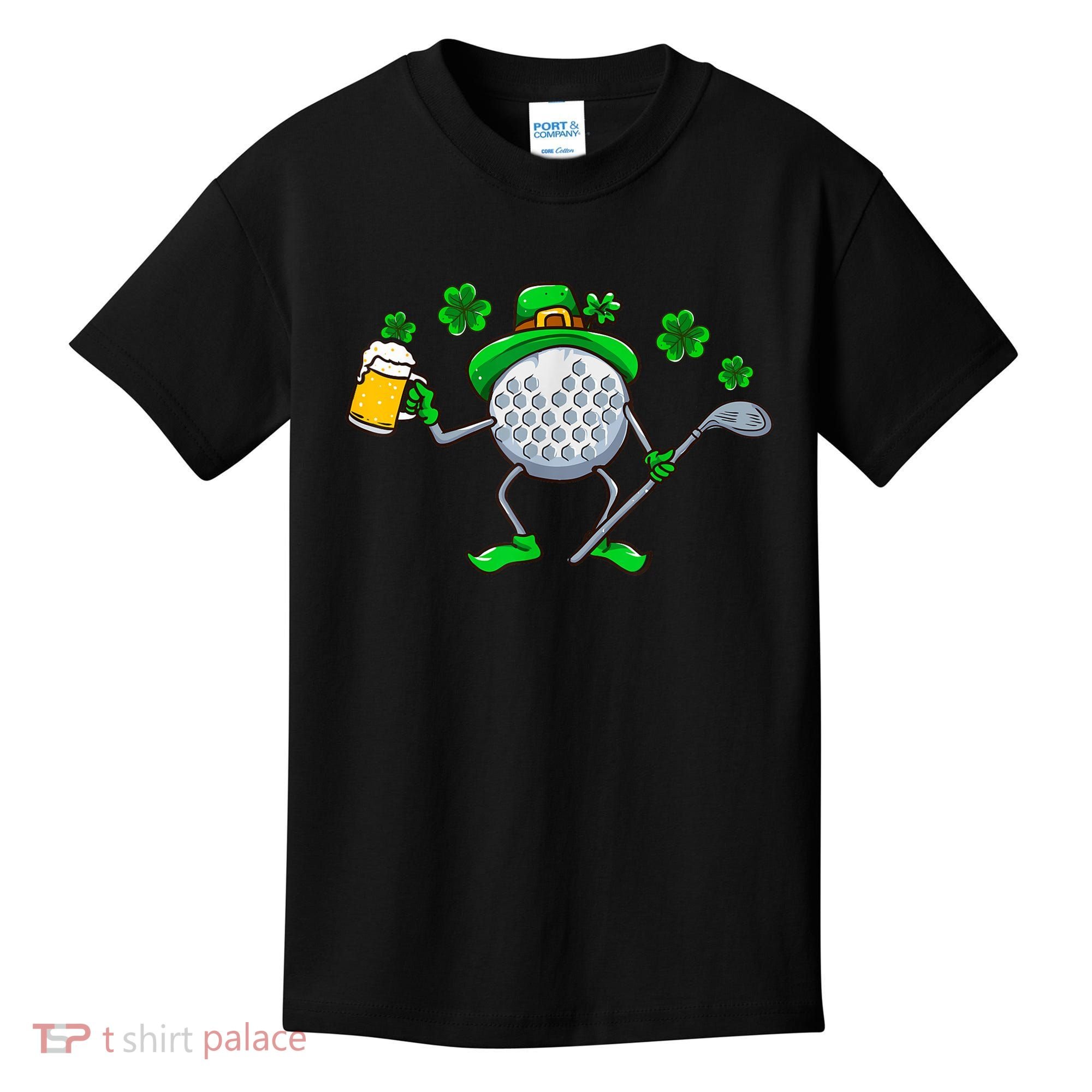 Golf Golfing Irish Golfer Beer Humor Dad St Patricks Day Gift Kids T-Shirt
