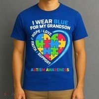 Grandma Grandpa I Wear Blue For My Grandson Autism Awareness Gift T-Shirt thumb 3