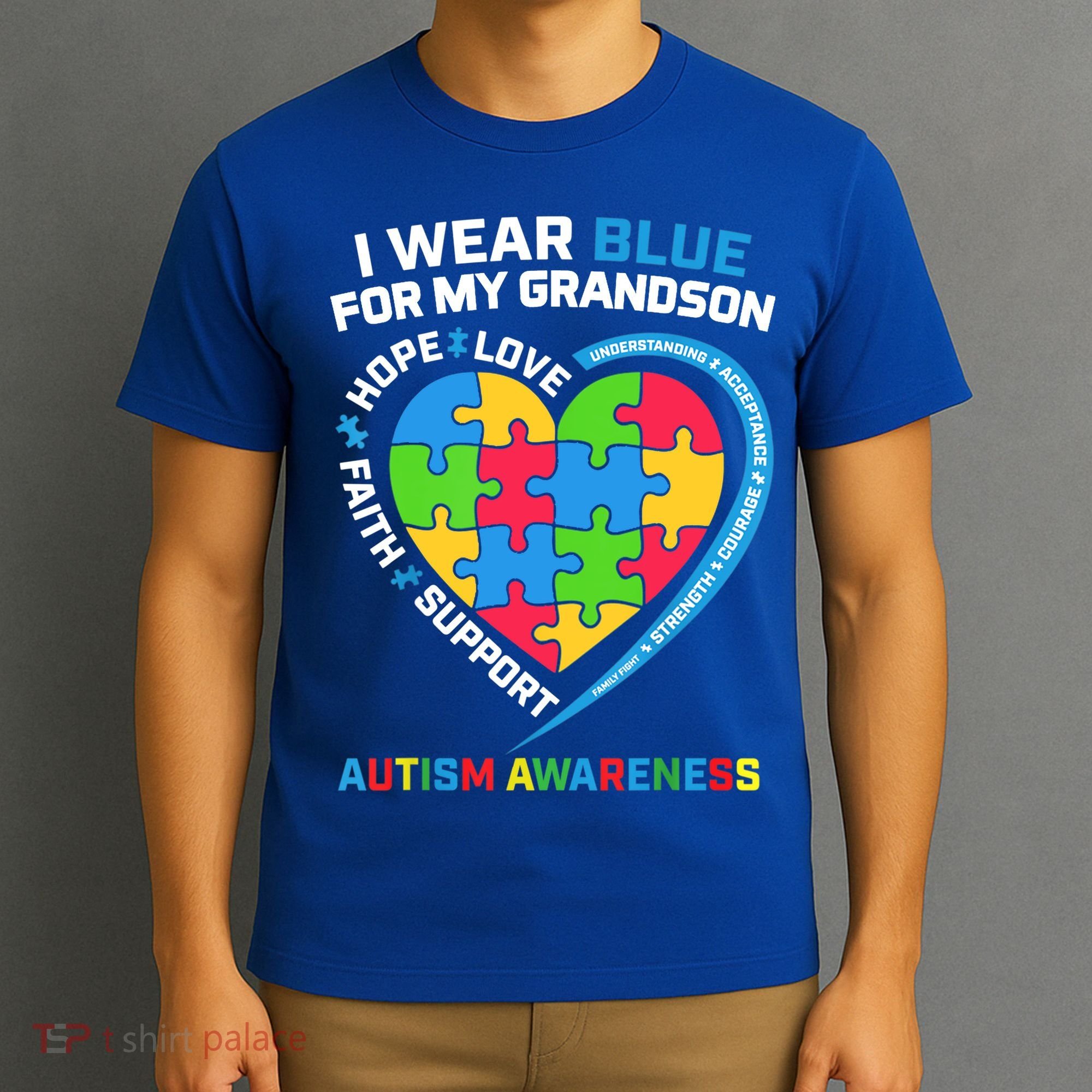 Grandma Grandpa I Wear Blue For My Grandson Autism Awareness Gift T-Shirt