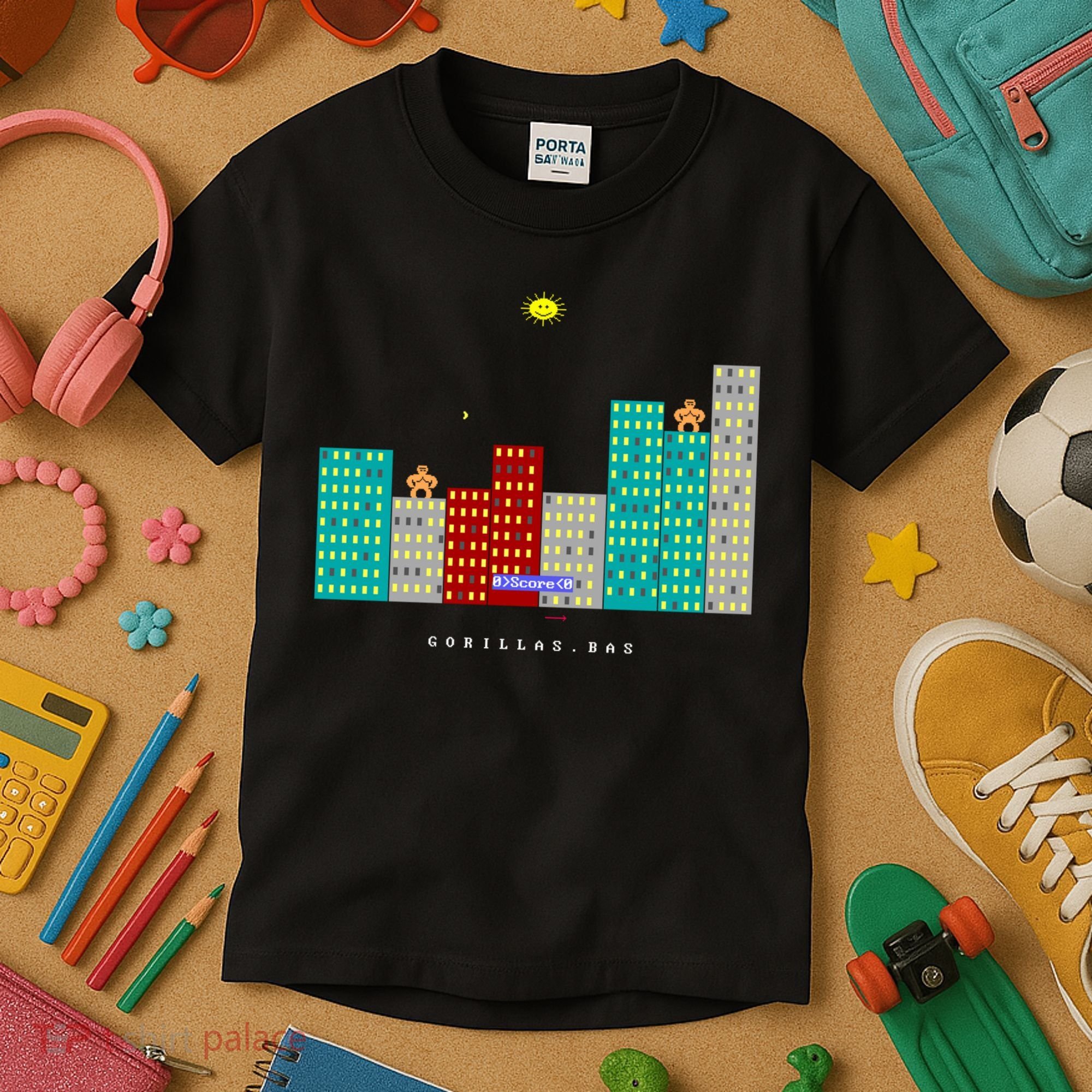 Gorillas.Bas Game In Qbasic Or Quickbasic Fanart Kids T-Shirt