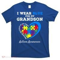 Grandma Grandpa I Wear Blue For My Grandson Autism Awareness T-Shirt thumb 0