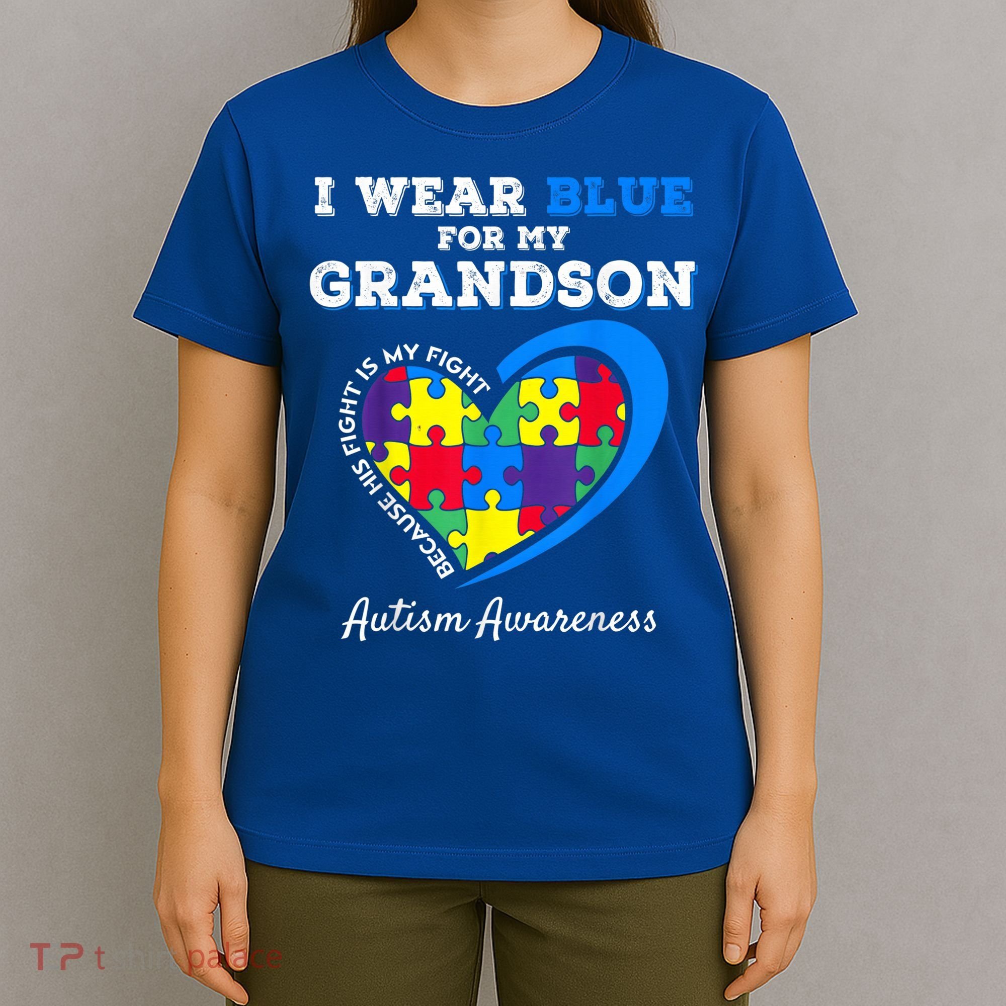 Grandma Grandpa I Wear Blue For My Grandson Autism Awareness T-Shirt