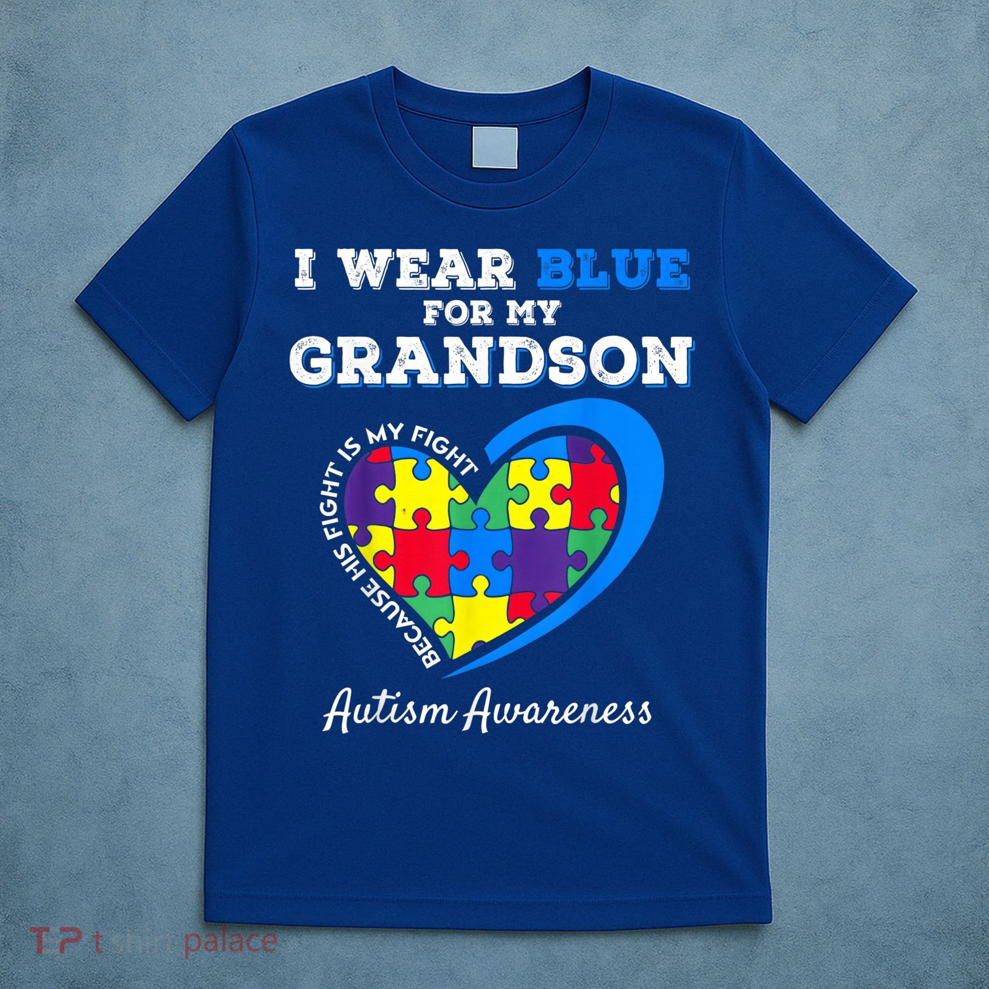 Grandma Grandpa I Wear Blue For My Grandson Autism Awareness T-Shirt