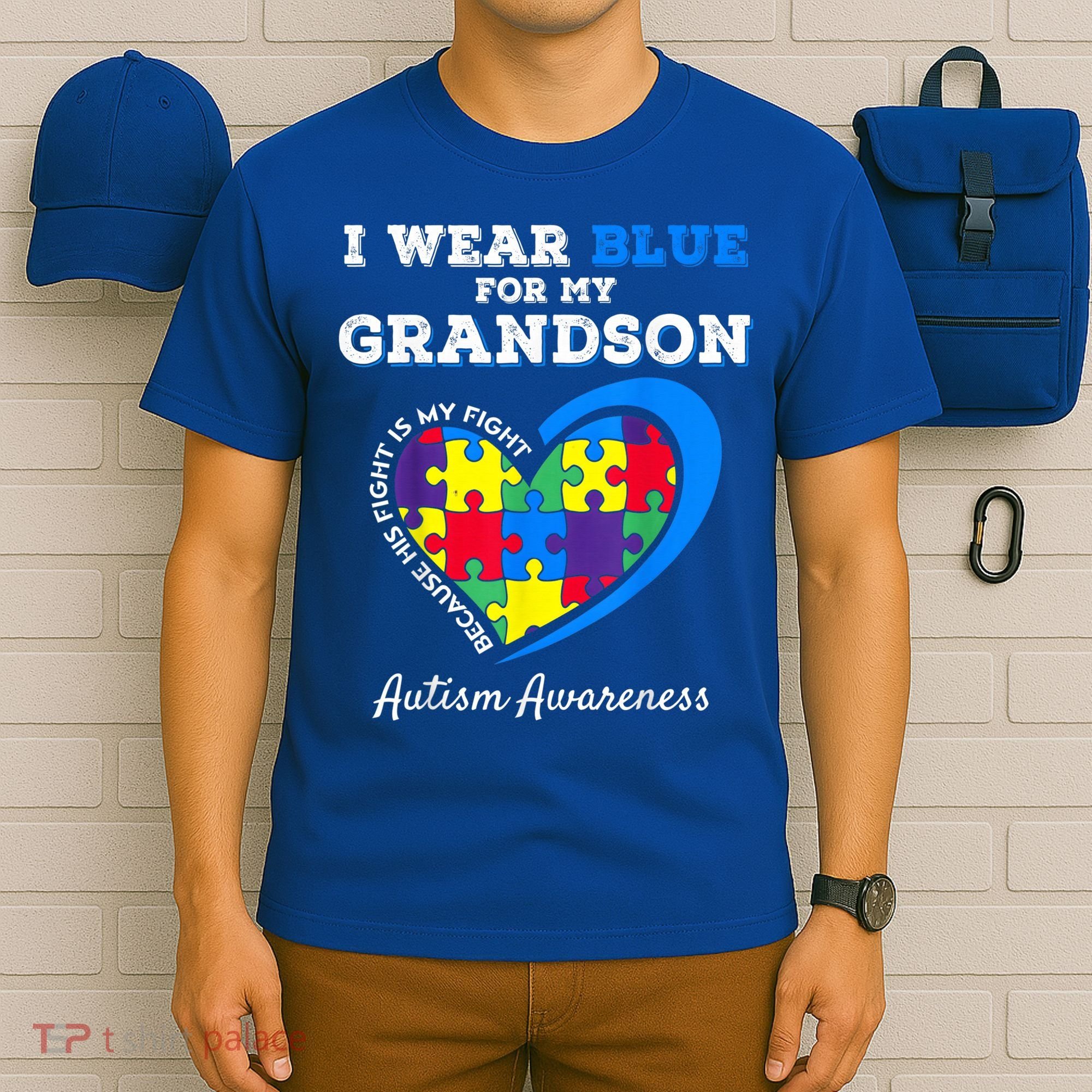 Grandma Grandpa I Wear Blue For My Grandson Autism Awareness T-Shirt