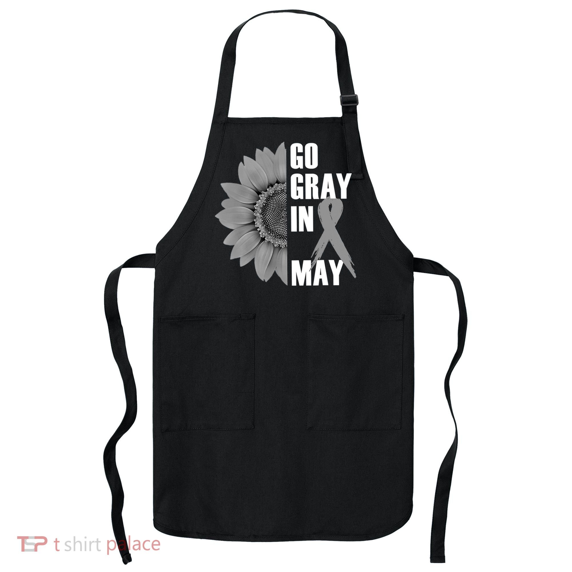 Go Gray In May Brain Cancer Awareness Grey Ribbon Sunflower Apron