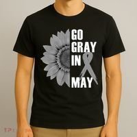 Go Gray In May Brain Cancer Awareness Grey Ribbon Sunflower T-Shirt thumb 3