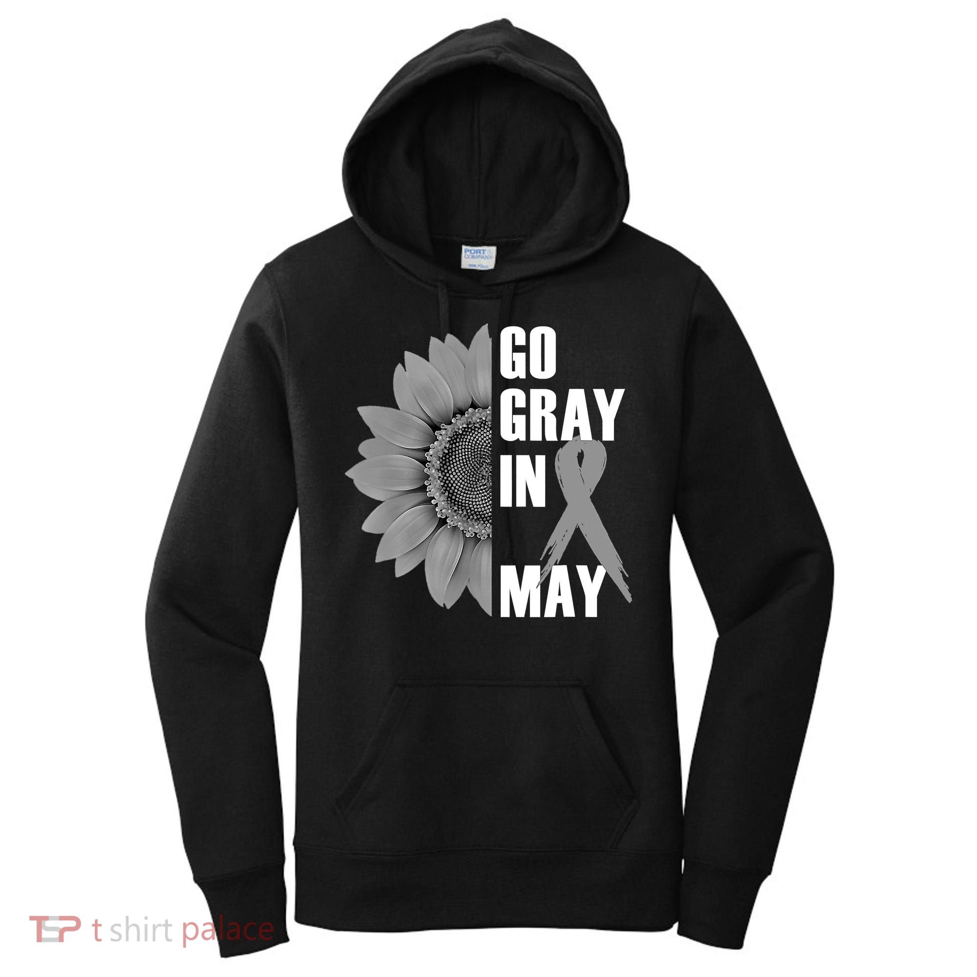 Go Gray In May Brain Cancer Awareness Grey Ribbon Sunflower Women's Hoodie