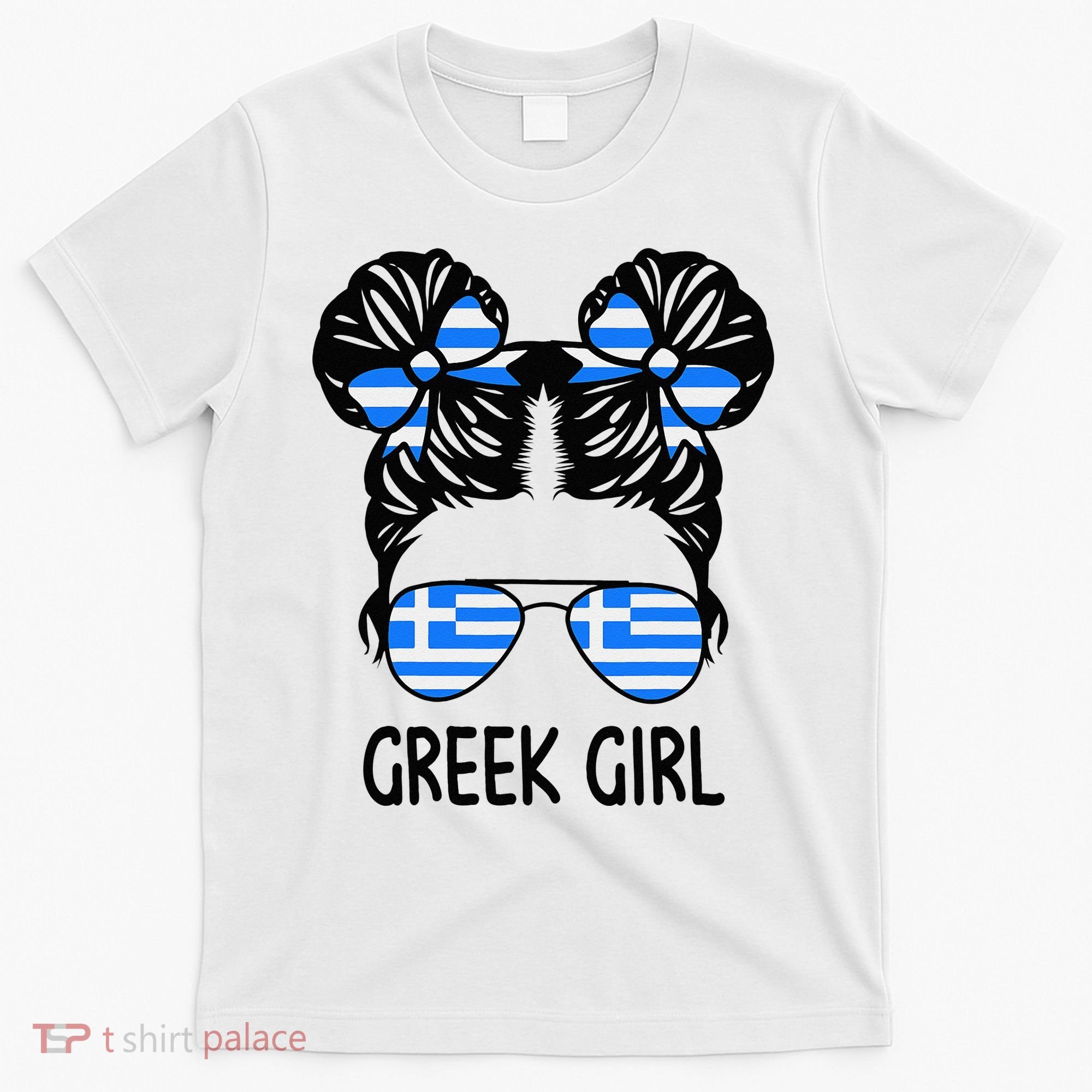 Greek Girl Messy Hair Greece Pride Patriotic T-Shirt