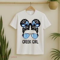 Greek Girl Messy Hair Greece Pride Patriotic T-Shirt thumb 2