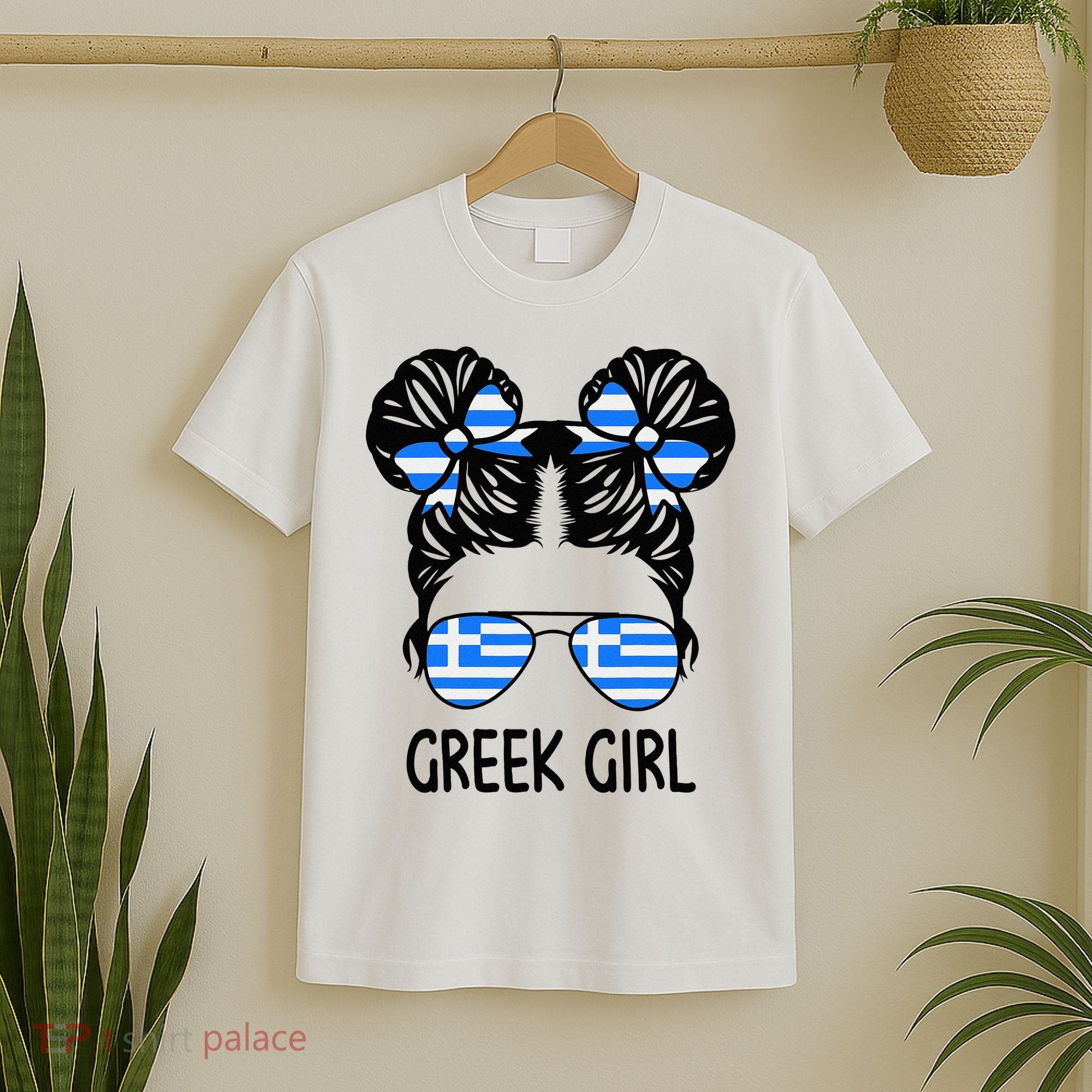 Greek Girl Messy Hair Greece Pride Patriotic T-Shirt