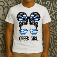Greek Girl Messy Hair Greece Pride Patriotic T-Shirt thumb 3