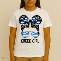 Greek Girl Messy Hair Greece Pride Patriotic T-Shirt thumb 4