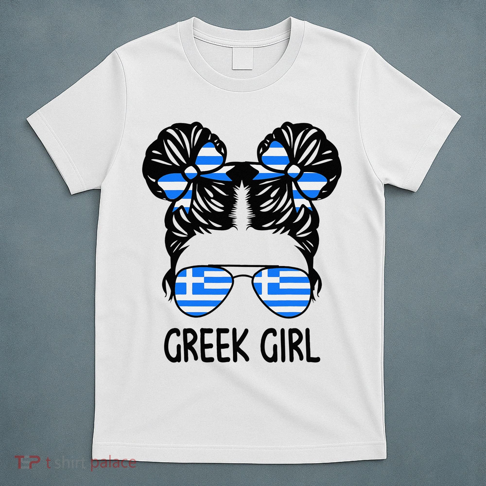 Greek Girl Messy Hair Greece Pride Patriotic T-Shirt