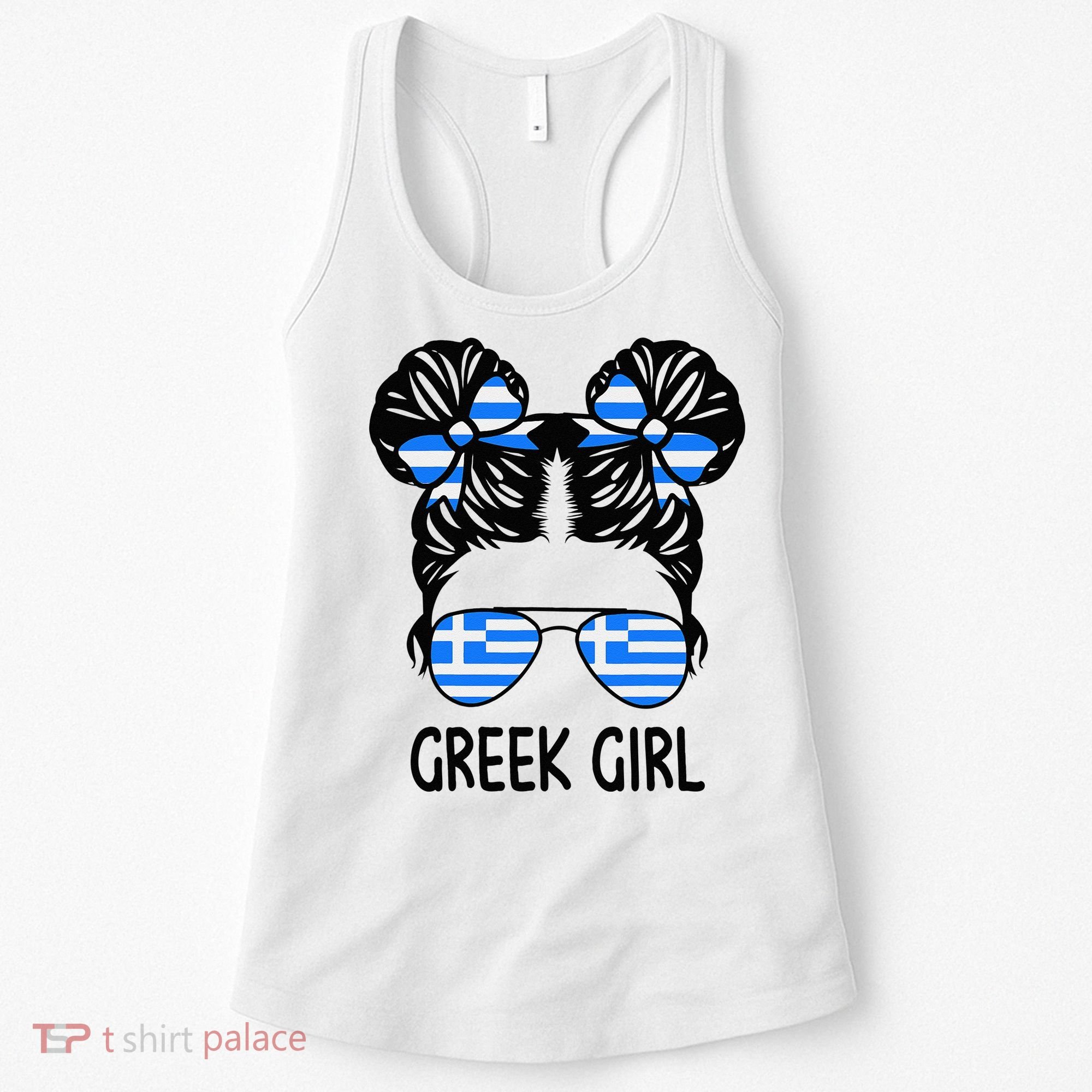 Greek Girl Messy Hair Greece Pride Patriotic Women's Tank Top